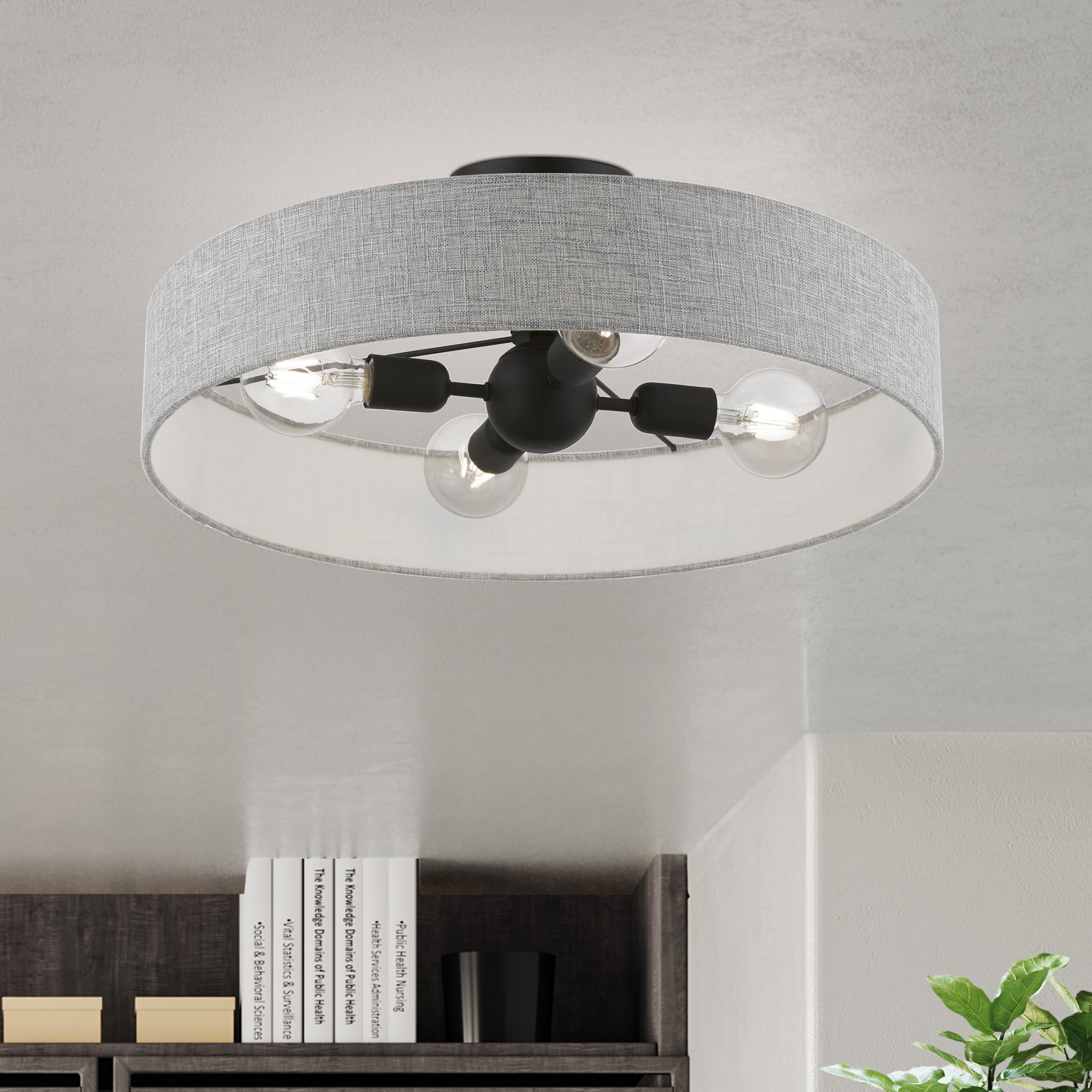 Elmhurst Modern 4-Light Drum Semi-Flush Mount in Black Nickel