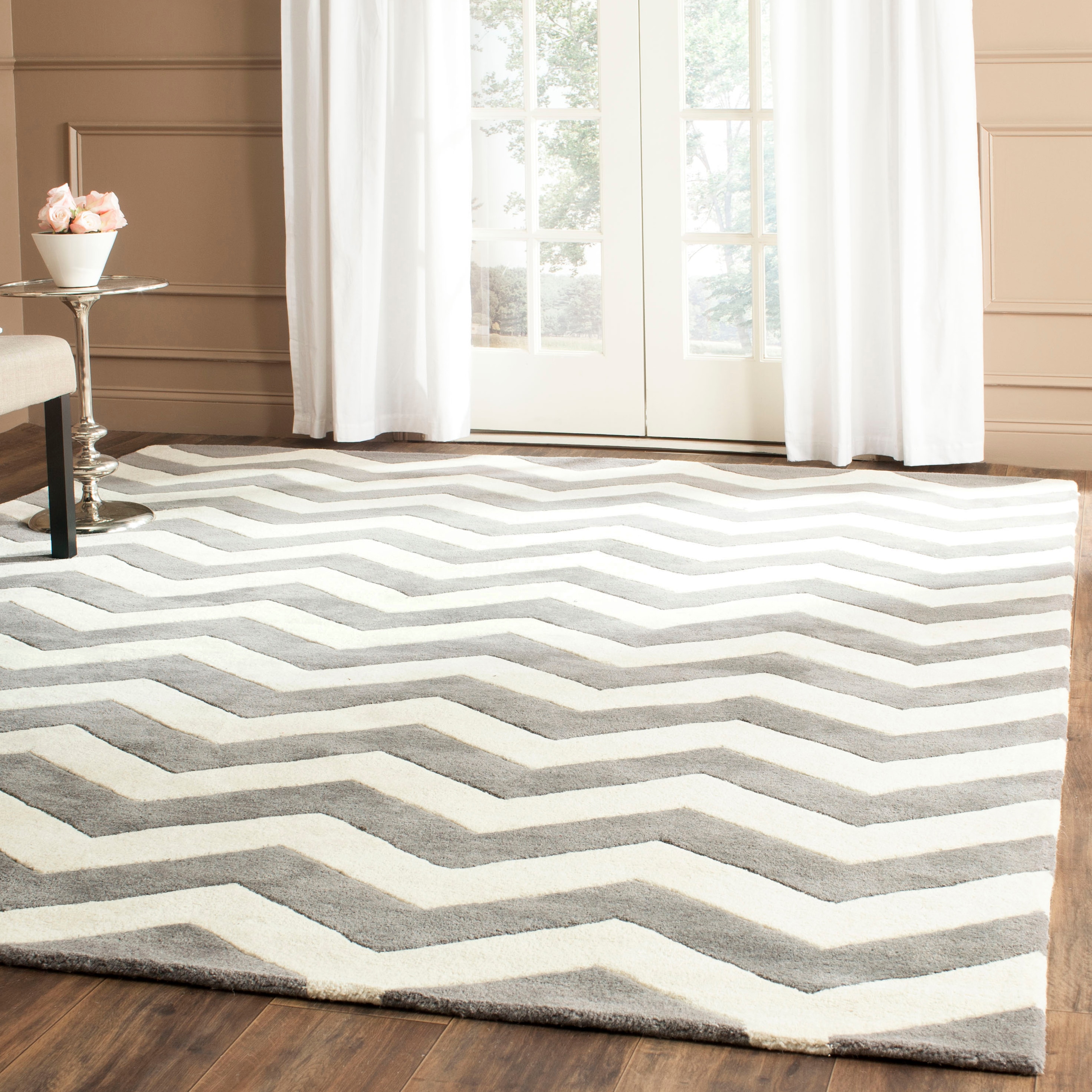  Cht715 Dark Gray/Ivory Contemporary 8ft x 10ft Large Rectangle Rug