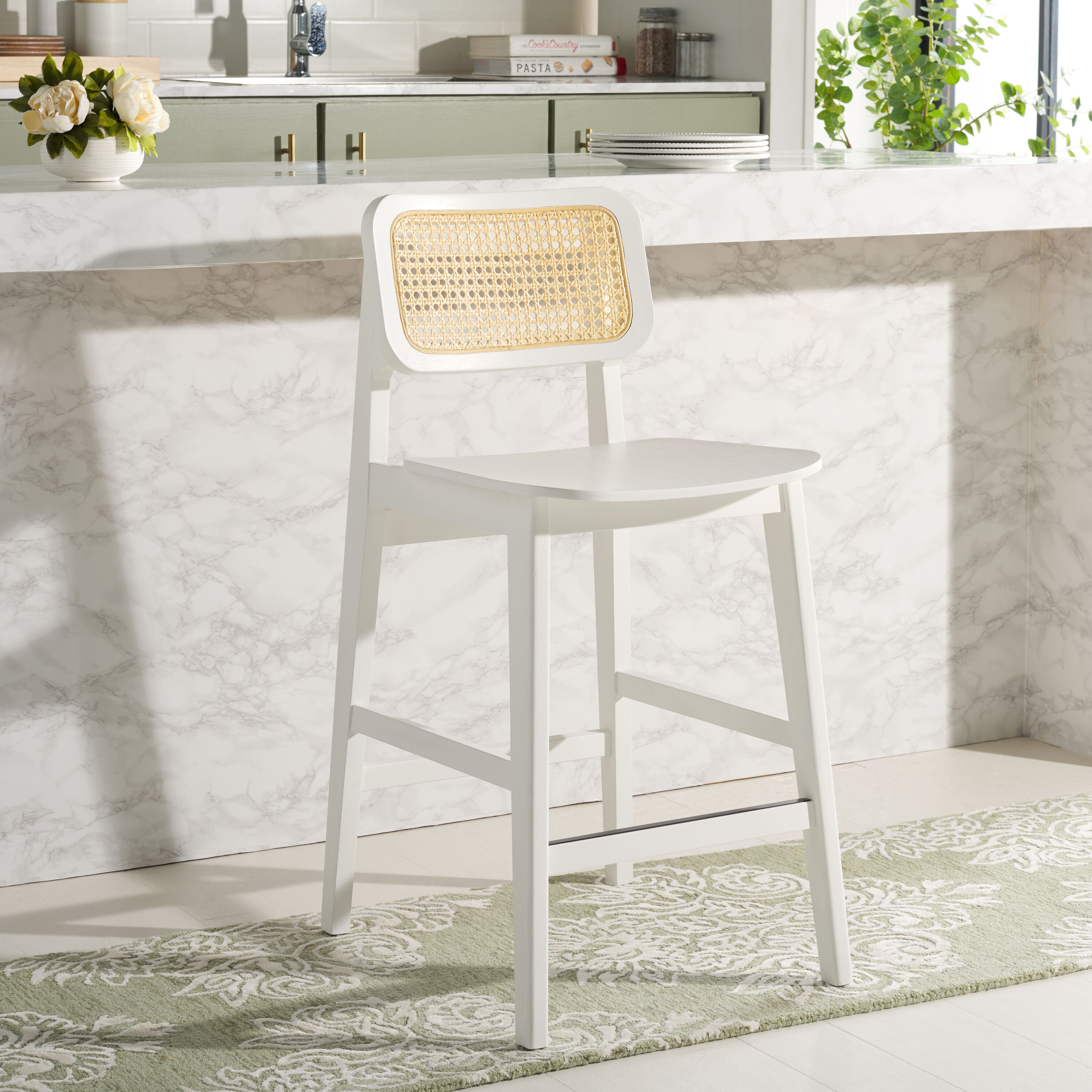 Safavieh BST1509C White/Natural 25-in H Tall Wood Bar Stool