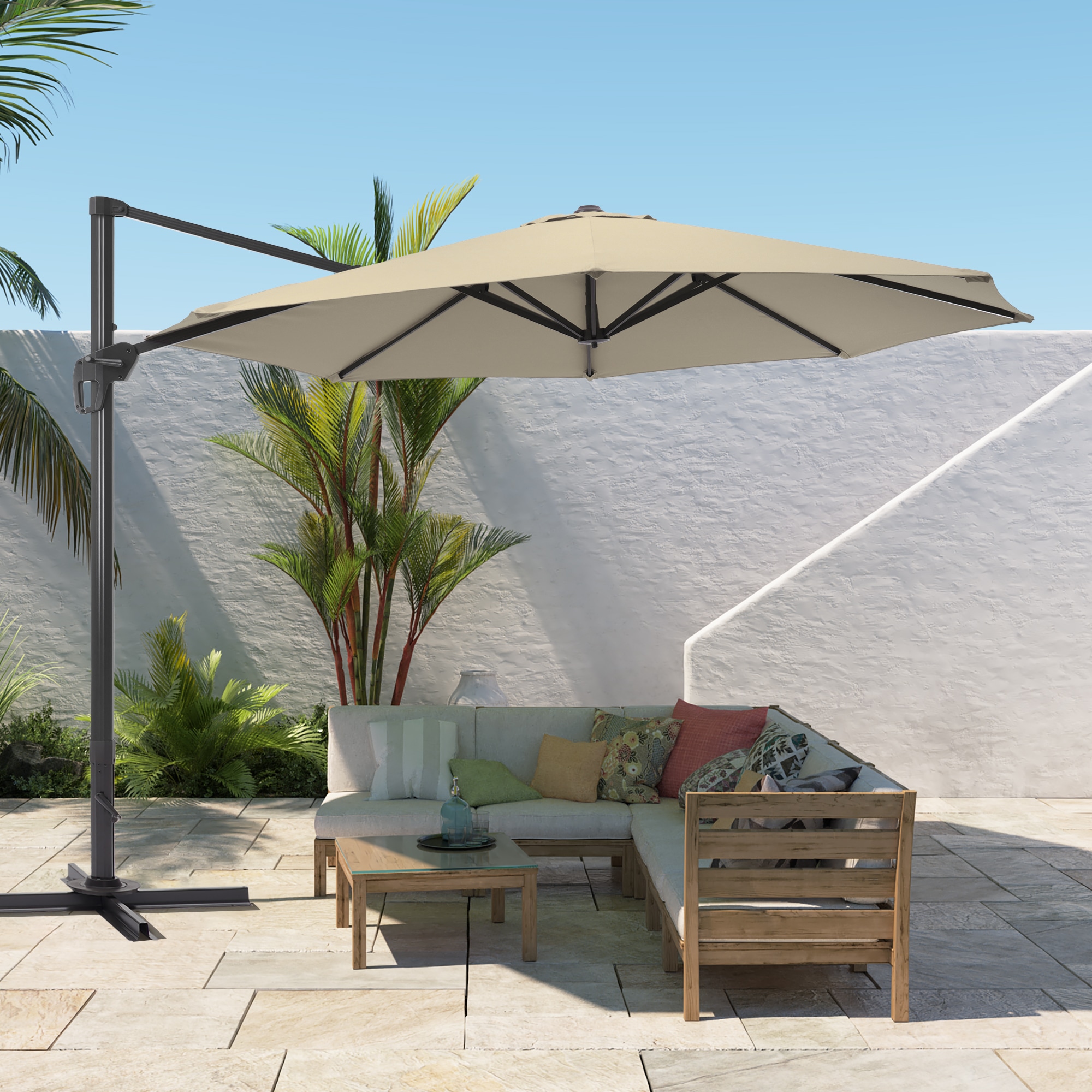 Sonkuki SD-ZD11BG 11-Feet Aluminum Off-white No-tilt Cantilever Patio Umbrella