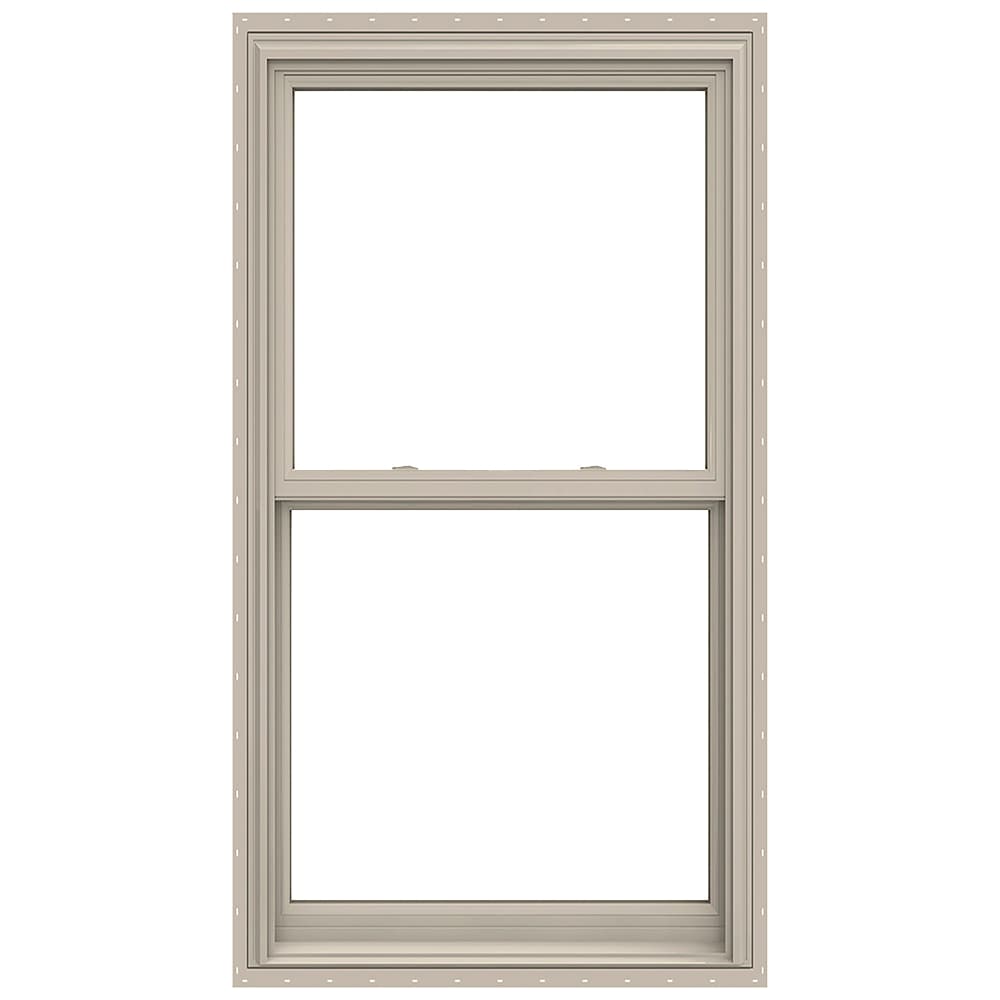 JELD-WEN LOWOLJW179200156 V-2500 31-1/2-in x 61-1/2-in Desert Sand Desert Sand Vinyl New construction Double Hung Window Low-E argon Double Pane Glass (Full Screen Included)