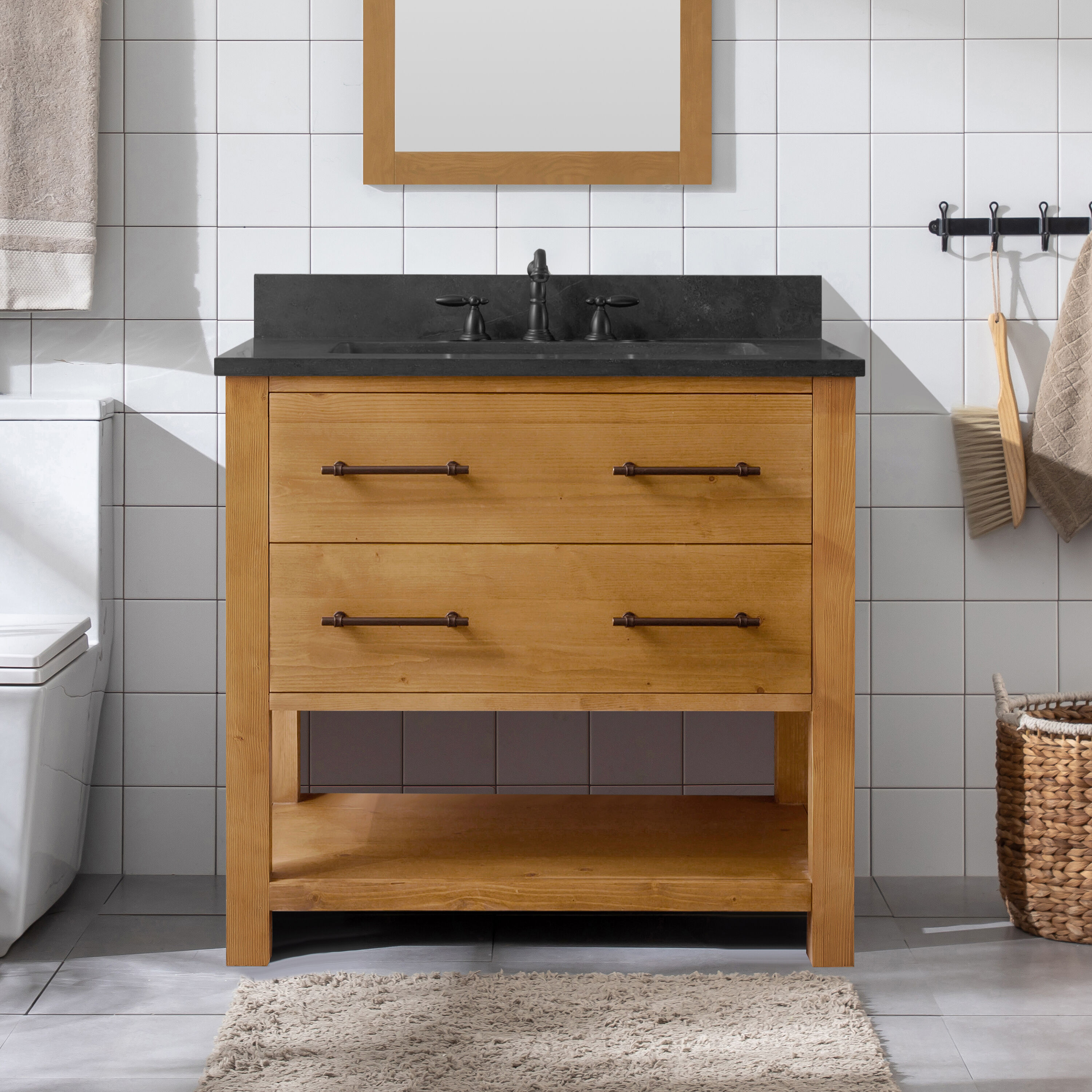 Sudio Design WINDWOOD-36N WINDWOOD 36-in Natural Undermount Single Sink Bathroom Vanity with Blue Limestone Limestone Top