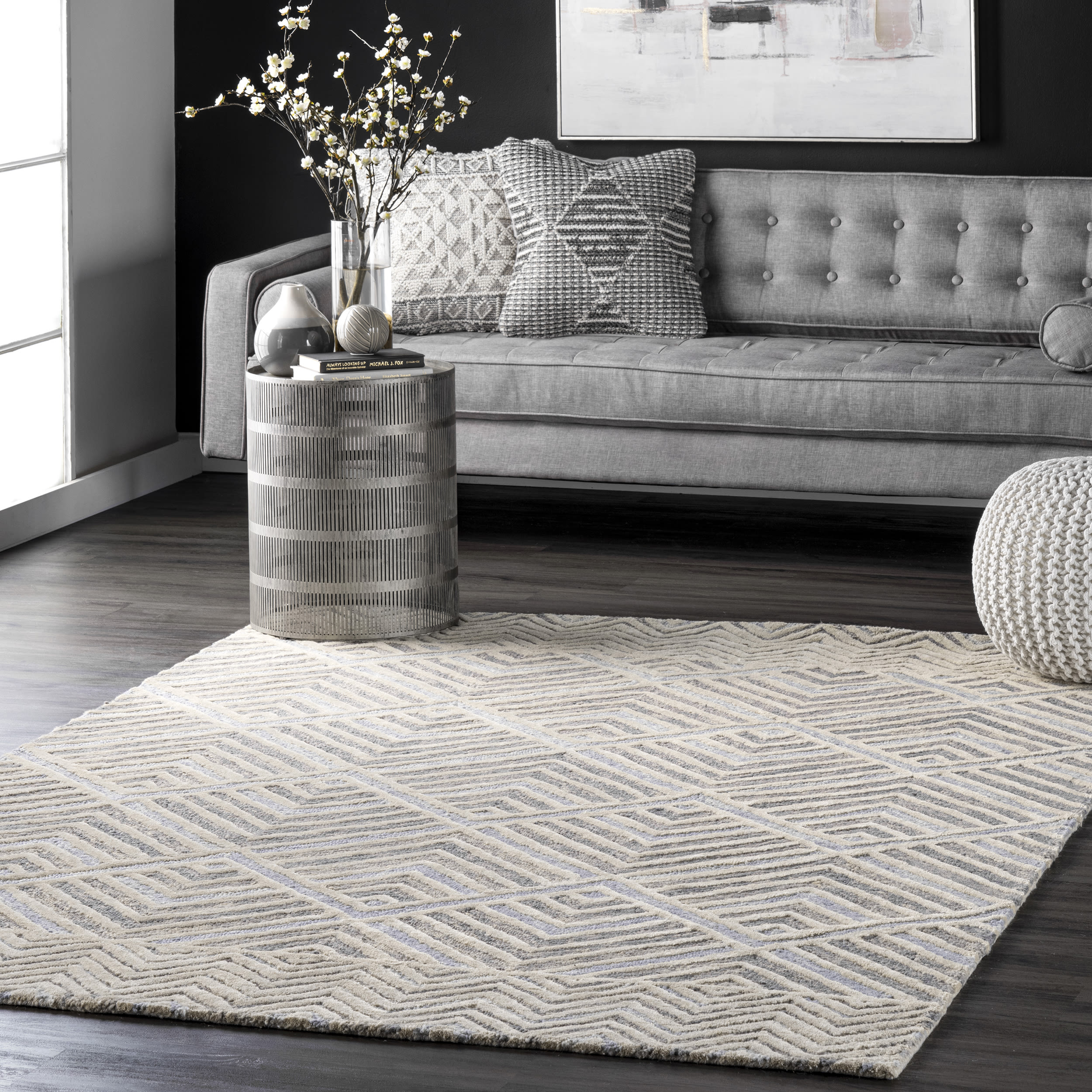 nuLOOM MTDV02A-8010 Devon 8 x 10 (ft) Wool Gray Rectangular Indoor Trellis Area rug