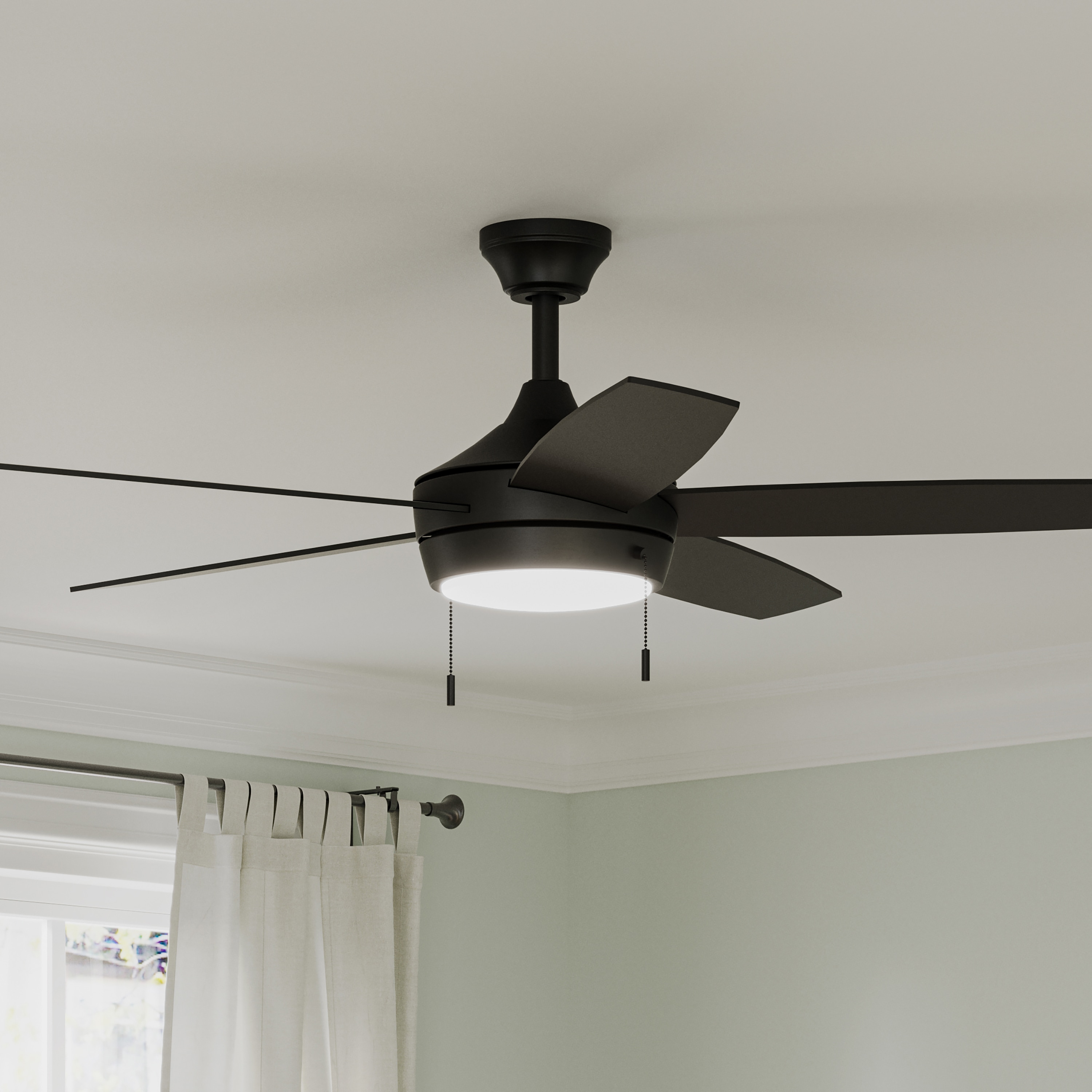 Progress Lighting Nolyn V 52-in Matte Black with Matte Black Blades LED Ceiling Fan With Light and Pull Chain Included 5 -Blade