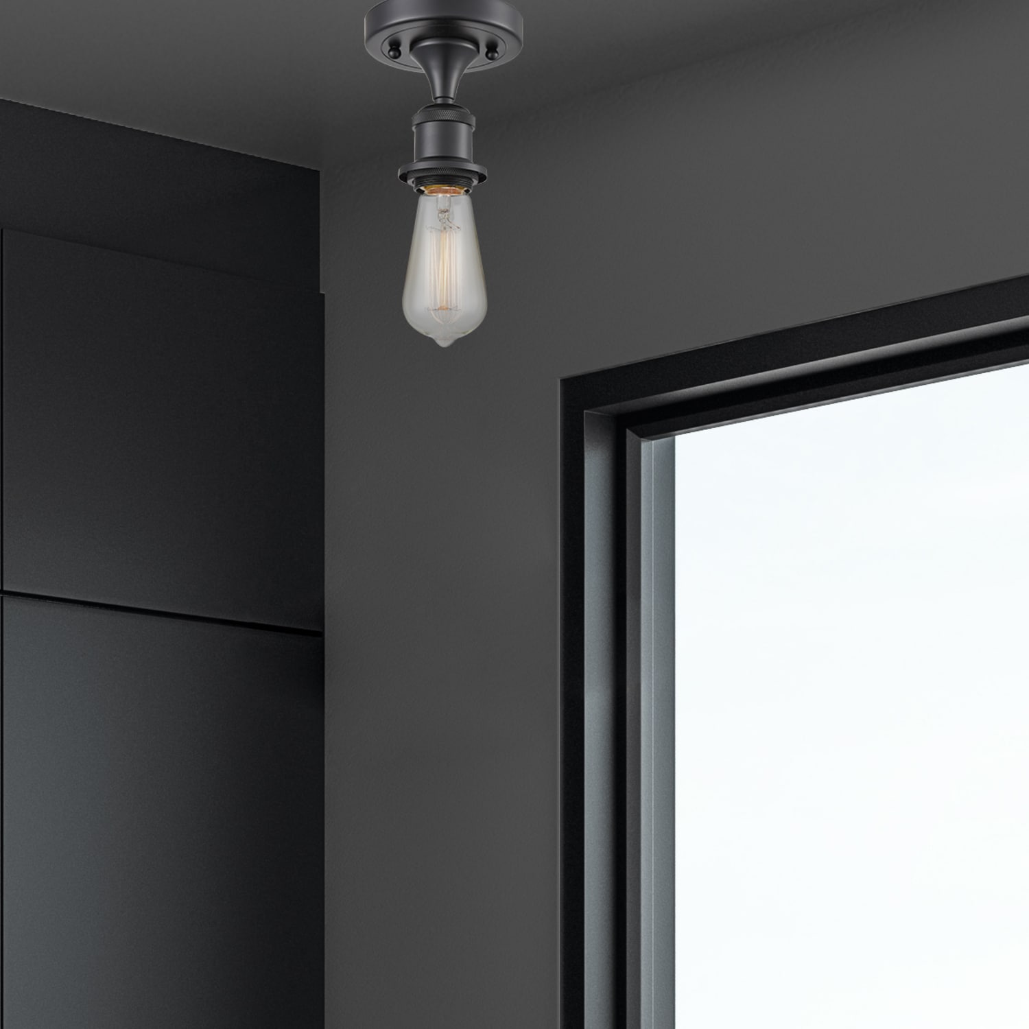 Matte Black Brass 5.5" Semi-Flush Mount Light