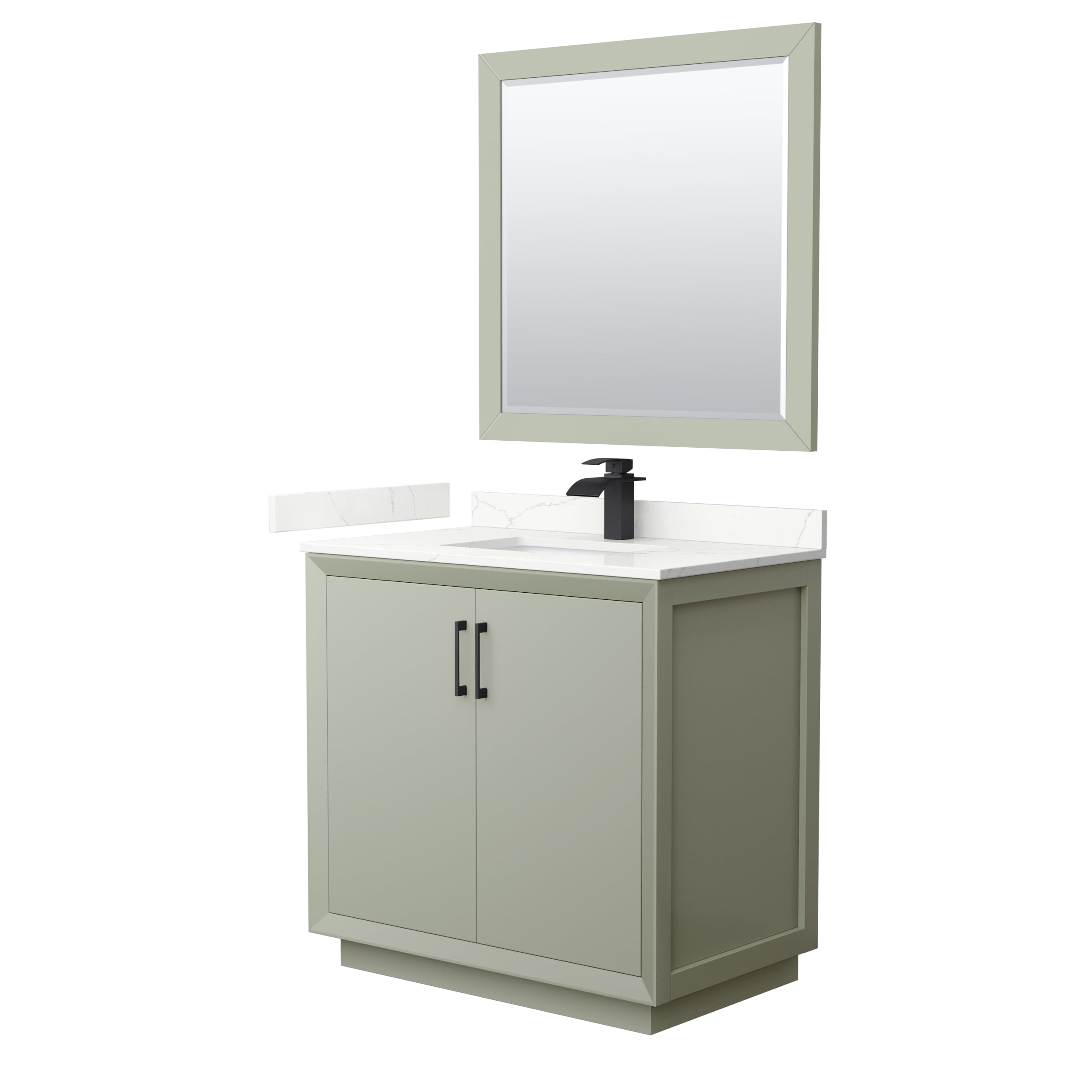 Wyndham Collection WCF414136SLBGTUNSM34 Strada 36-in Light Green Undermount Single Sink Bathroom Vanity with Giotto Quartz Top (Mirror Included)