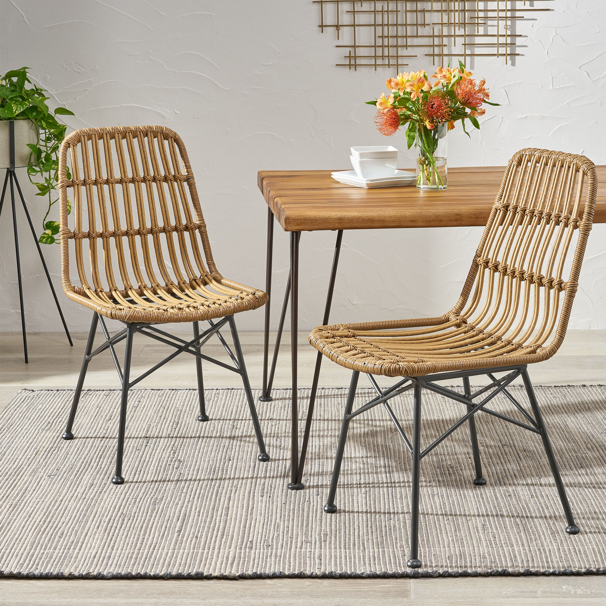 Best Selling Home Decor 309990 2 -Piece Black Wicker Patio Dining Set 2 Stationary Chairs