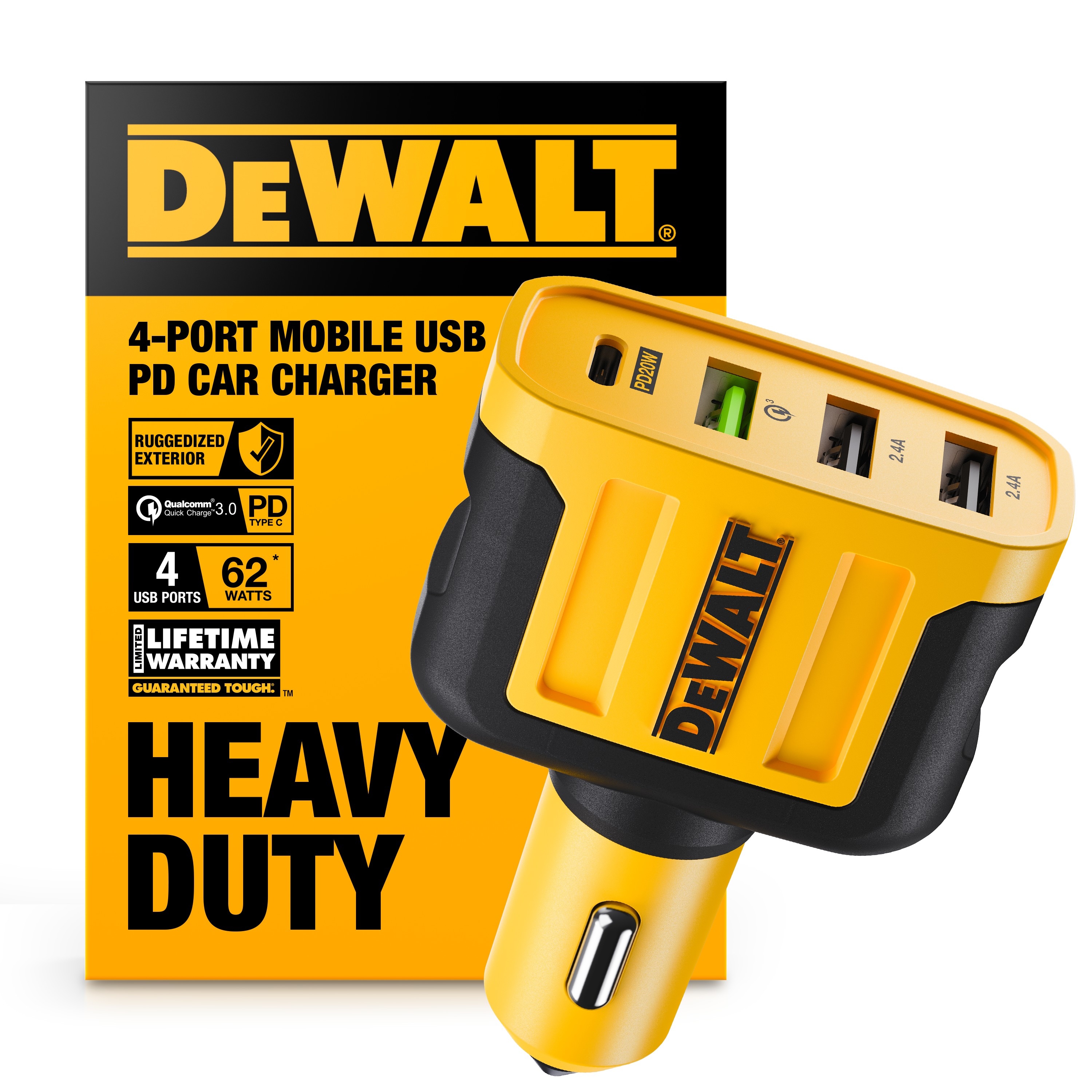 DEWALT 141 9009 DW2 Type C USB-A Car Charger 4-Ports