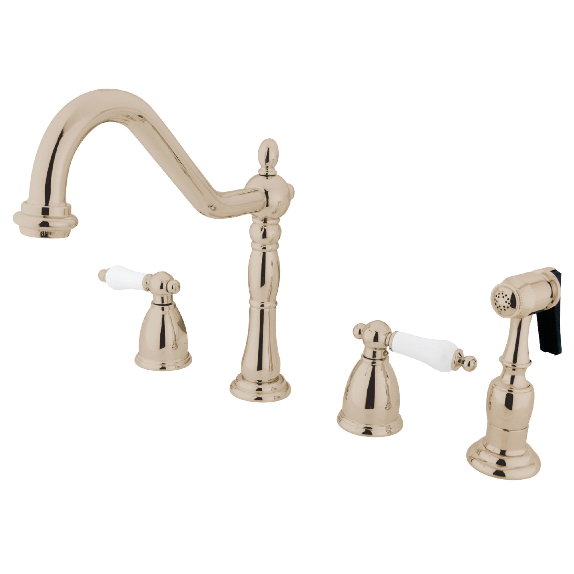 Kingston Brass WLKB1796PLBS Heritage Polished nickel Double Handle Deck-mount Kitchen Faucet with Sprayer ( Side Sprayer Included )