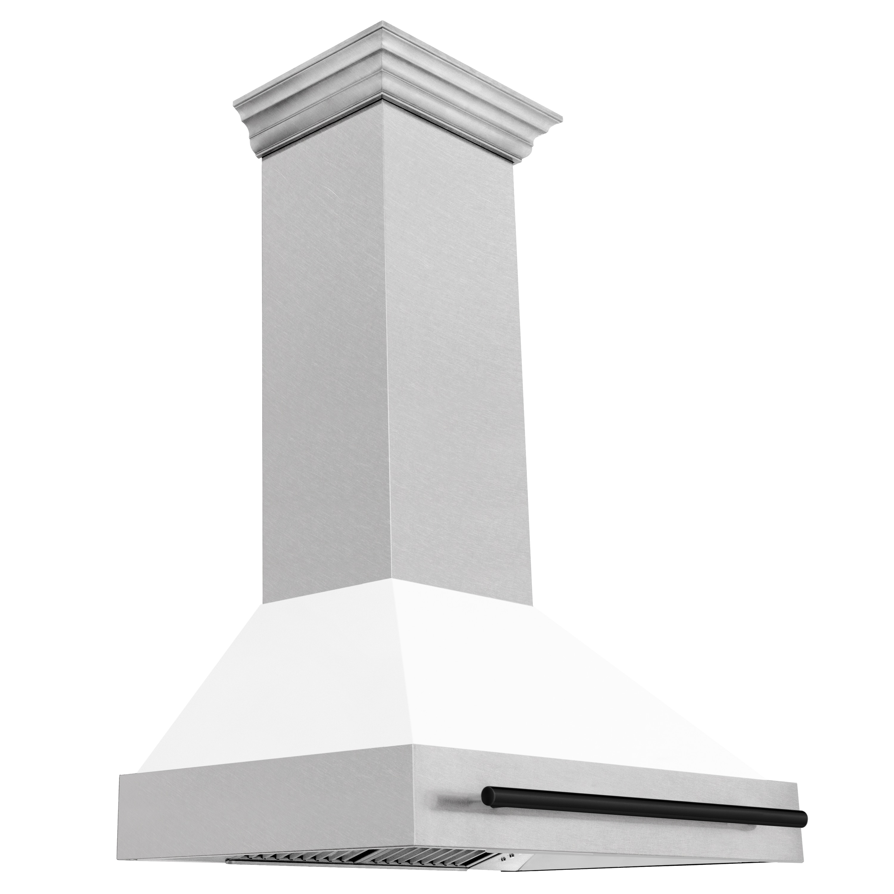 ZLINE KITCHEN & BATH 8654SNZ-WM36-MB 36 inch Ducted 700-CFM Recirculating Fingerprint Resistant Stainless Steel with White Matte Shell and Matte Black Handle Wall-Mounted Range Hood