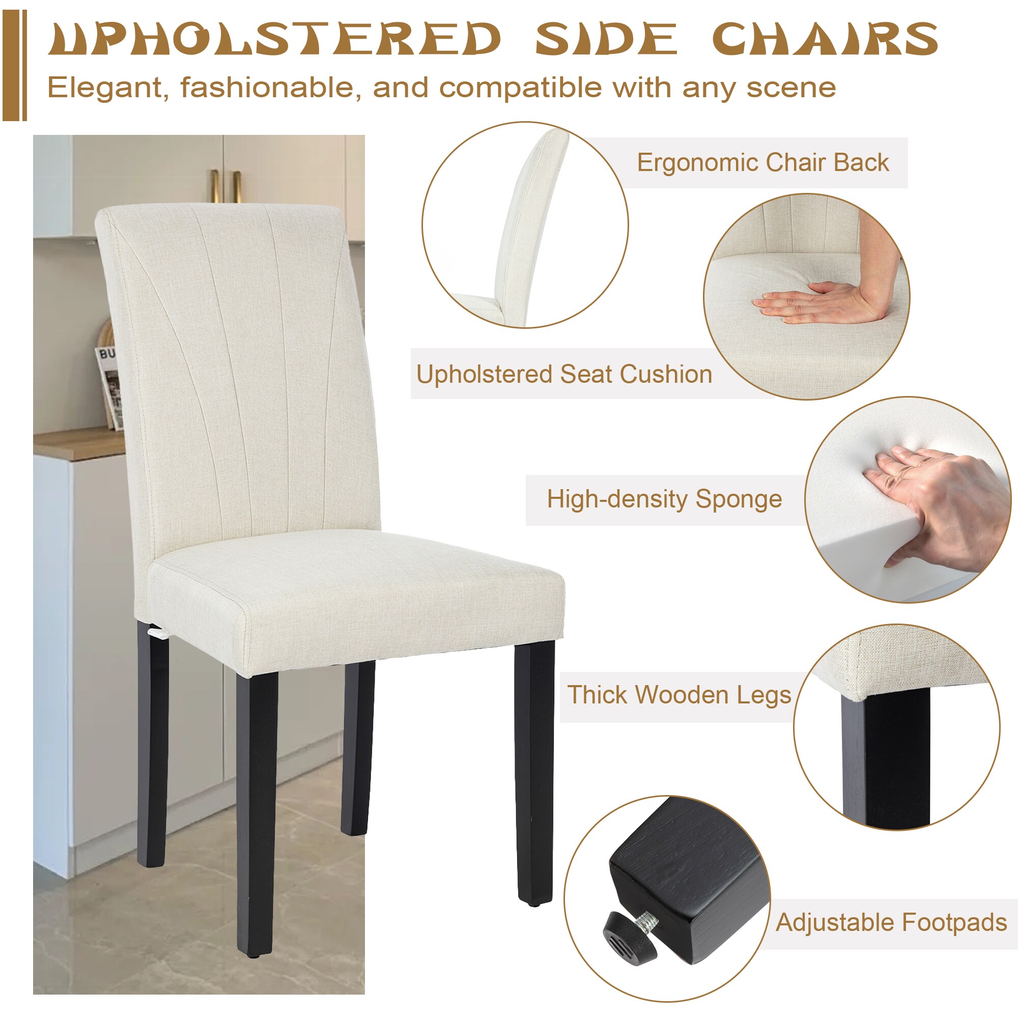 Vecelo LOE-DC02-TAN-2P Dining-Chairs - View #3