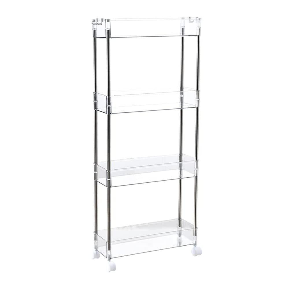 AKSCYZM  Slim Storage Cart Four Tier with Wheels Clear Mobile Utility Cart for Narrow Spaces Bathroom Kitchen Laundry Office Five Point Two