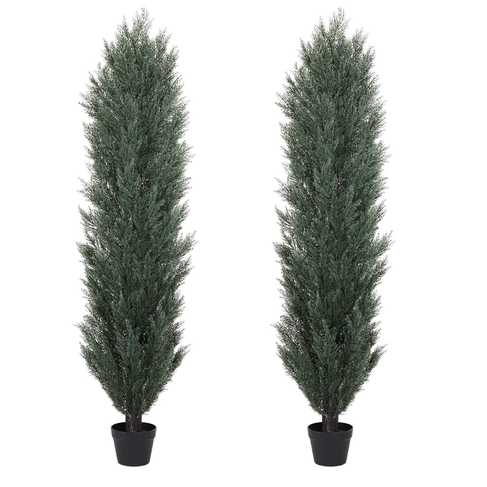 Vynxaria LEXY1285-DJZW-RZS035 71in Artificial Pine Cypress Tree Set of 2 in Pot Green Plastic Foliage Indoor Outdoor Tall Decorative Faux Plants
