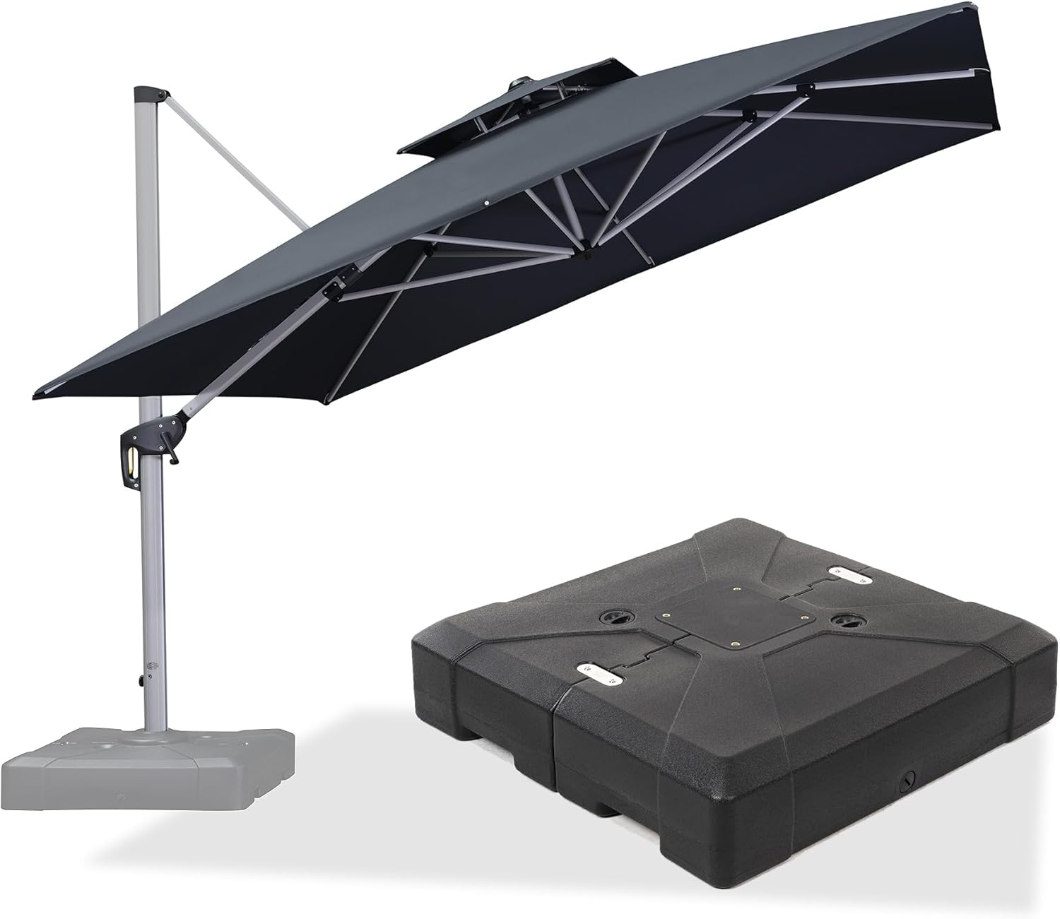 PURPLE LEAF LSLRS11-GYWB 11-ft Aluminum Gray Crank Cantilever Patio Umbrella with Base
