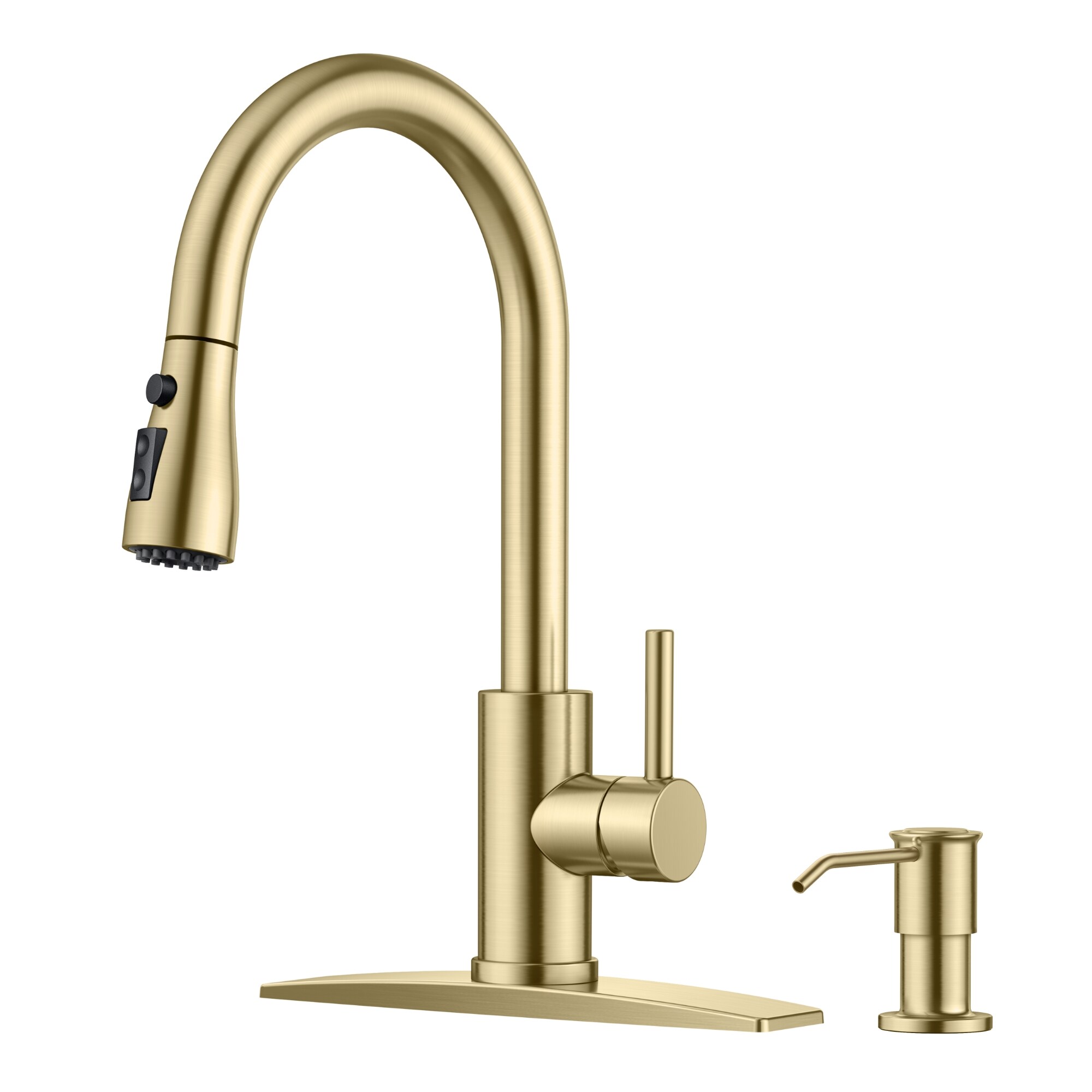 Gold Single Handle Pull-down Kitchen Faucet with Sprayer (Deck Plate and Soap Dispenser Included) | - androme AA22003G