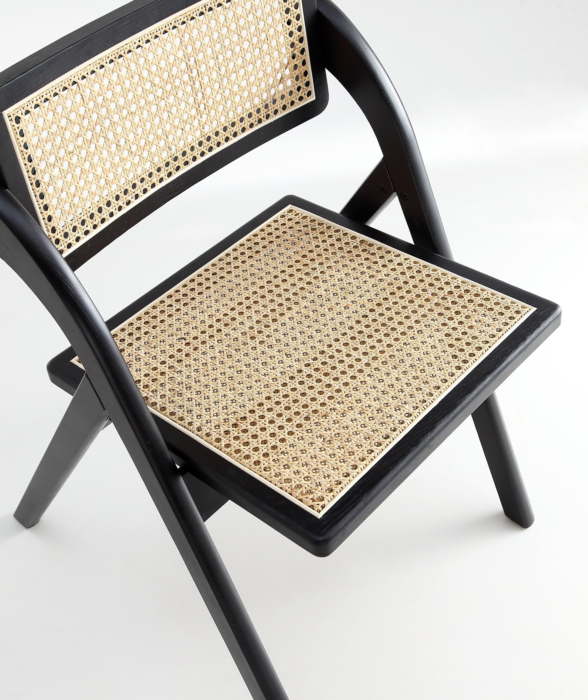 Sleek Black and Natural Cane Folding Side Chair Set