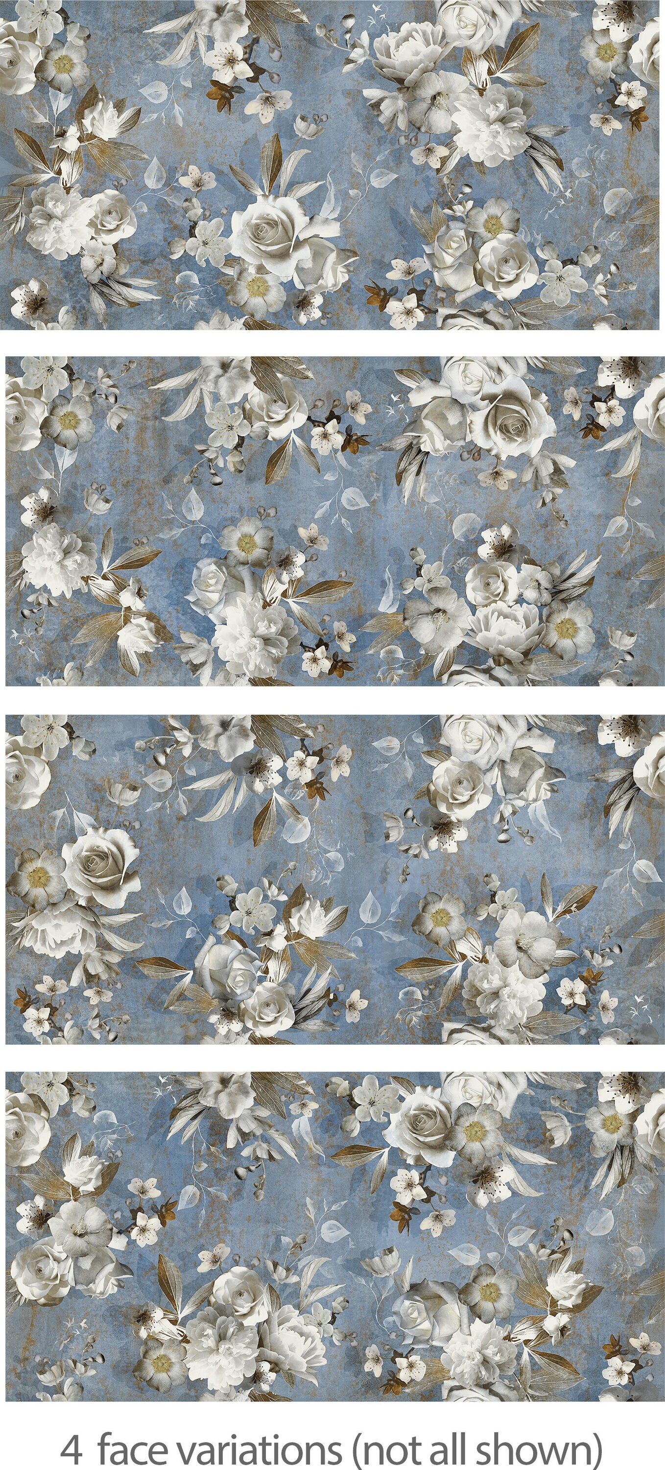Parete Setoso Large Blue and White Glazed Porcelain Floral Tile