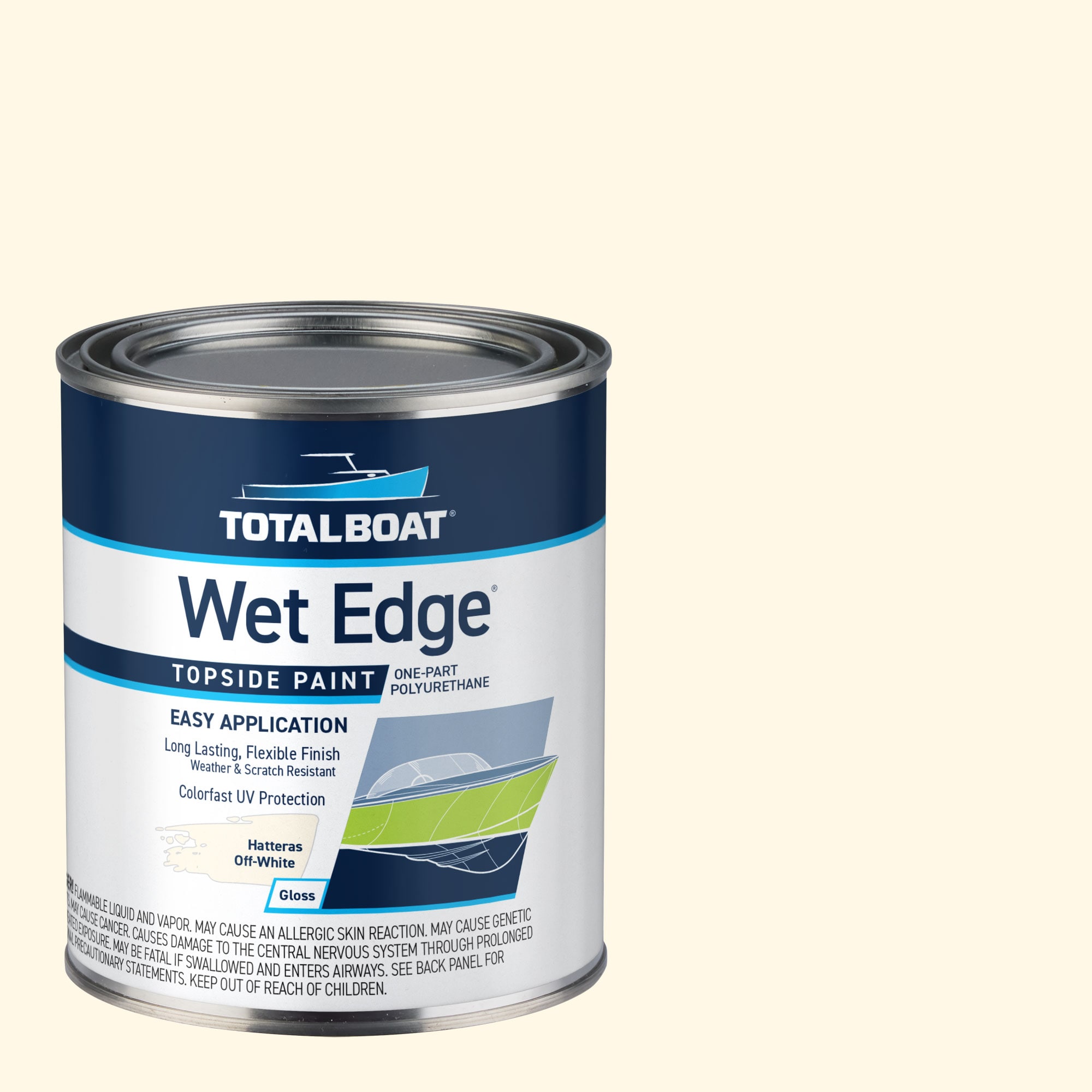 TotalBoat 365396 Wet Edge Topside Paint High-gloss Hattaras Off-White Enamel Oil-based Marine paint ( 1-quart )
