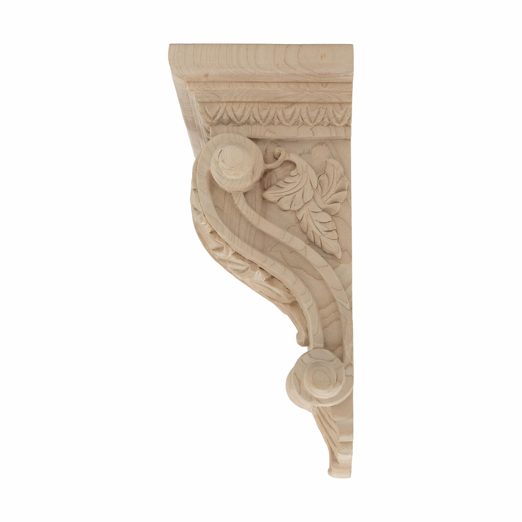 Hand Carved Unfinished Maple Wood Acanthus Leaf Corbel
