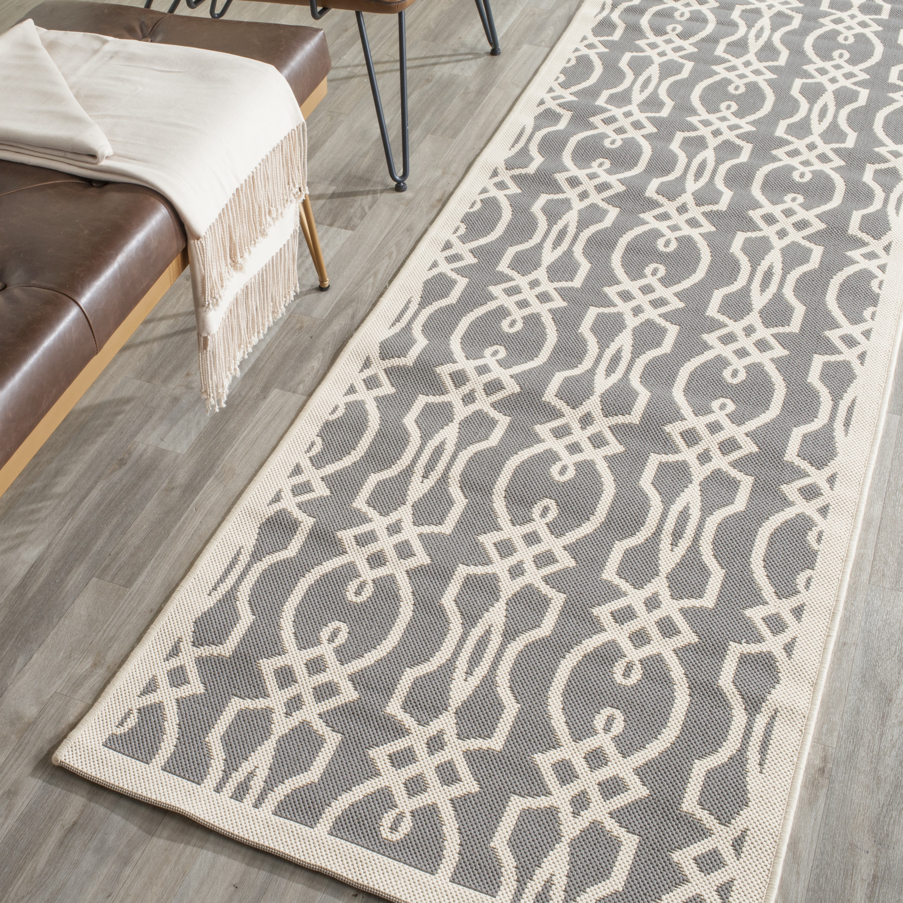 Martha Stewart MSR4220-246-38 Villa Screen 3 x 8 (ft) Loomed Polypropylene Cement Rectangular Indoor Abstract Coastal Runner rug