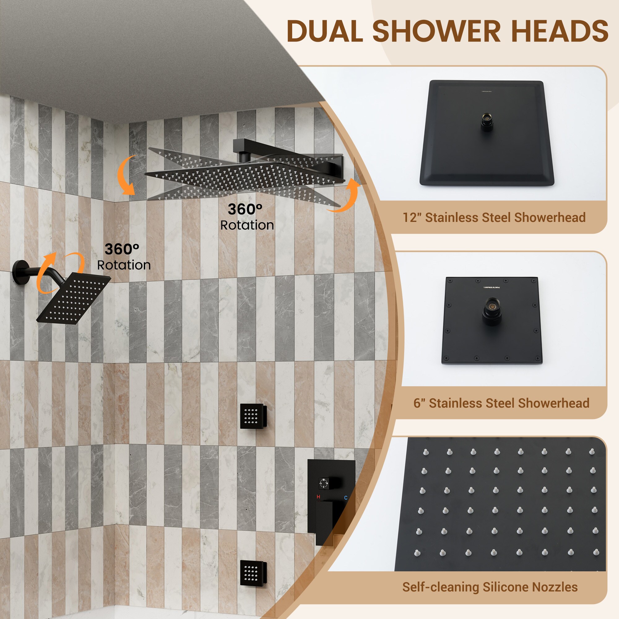 CASAINC CS6221-12MB Showerhead-Bar-Panels - View #7