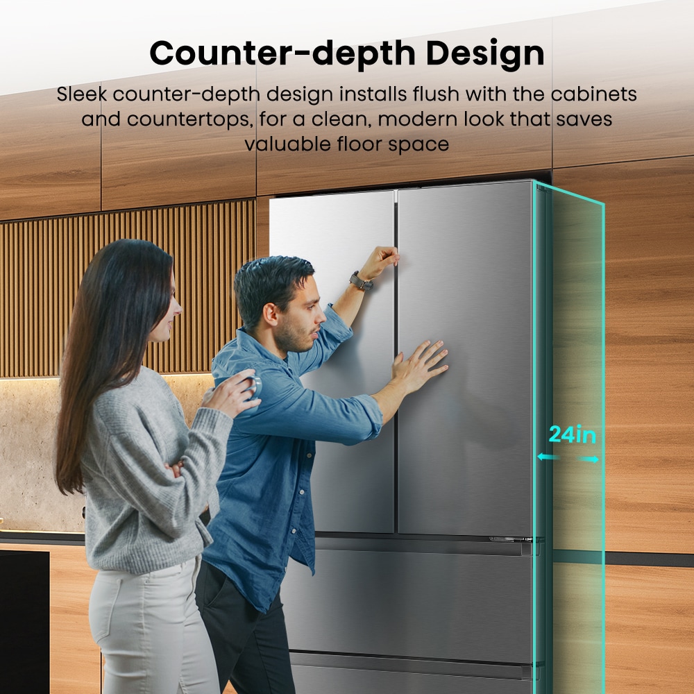 Hisense Counter-depth 14.8-cu ft 4-Door French Door Refrigerator (Stainless  Look) in the French Door Refrigerators department at
