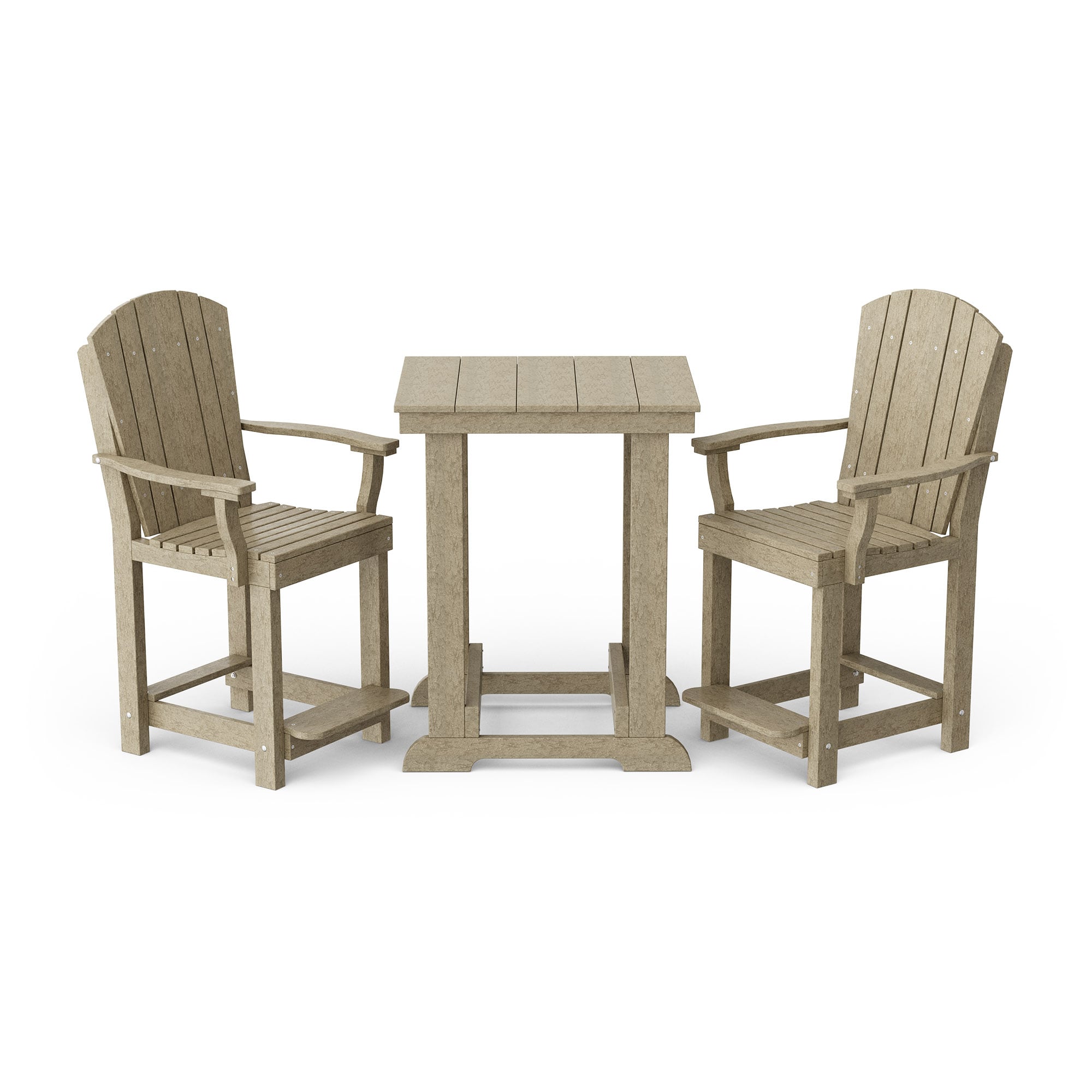 Wildridge LCC-170-WW Heritage Patio 3 -Piece Weathered Wood Balcony Height Patio Dining Set Plastic Square Table with 2 Stationary Chairs