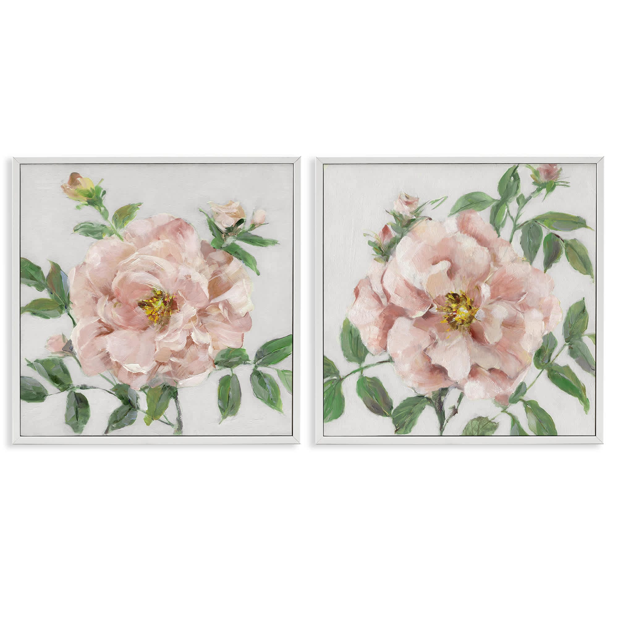 Stupell Industries B2-730-WFR-2PC-12X12 Soft and Subtle Peonies 2 Piece White Framed Giclee Art Set By Sally Swatland 12 x 12