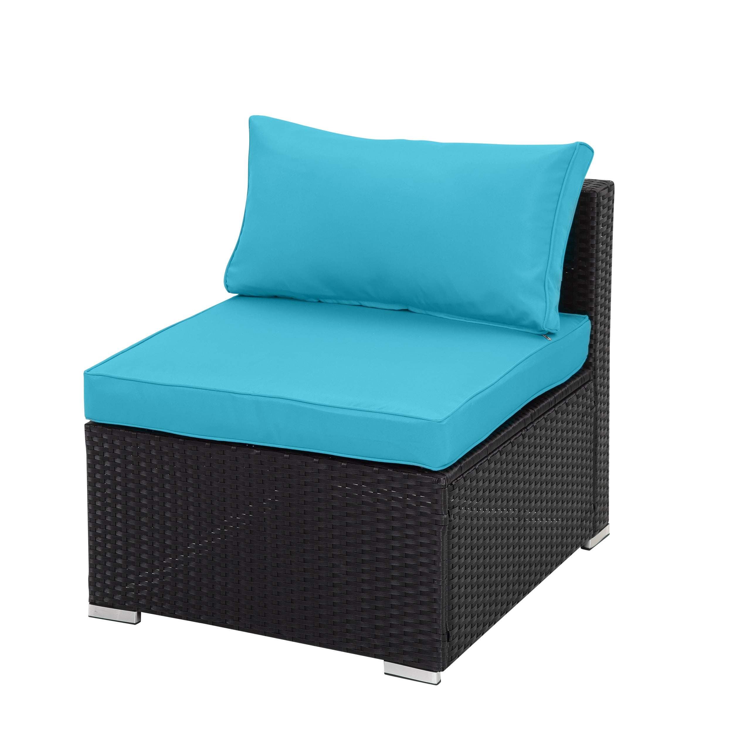 CASAINC CN7102-2-BL Rattan Outdoor Sofa with Blue Cushions and Rattan Frame