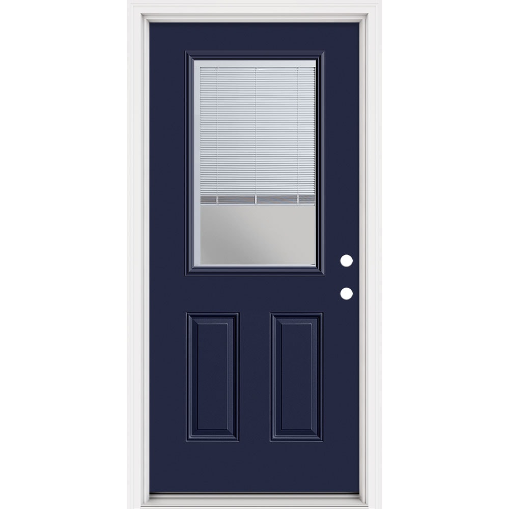 Masonite 321435 Steel Doors Series 36-in x 80-in x 4-9/16-in Steel Half lite Left-hand inswing Eclipse Painted Prehung Front Door with Brickmould Insulating core