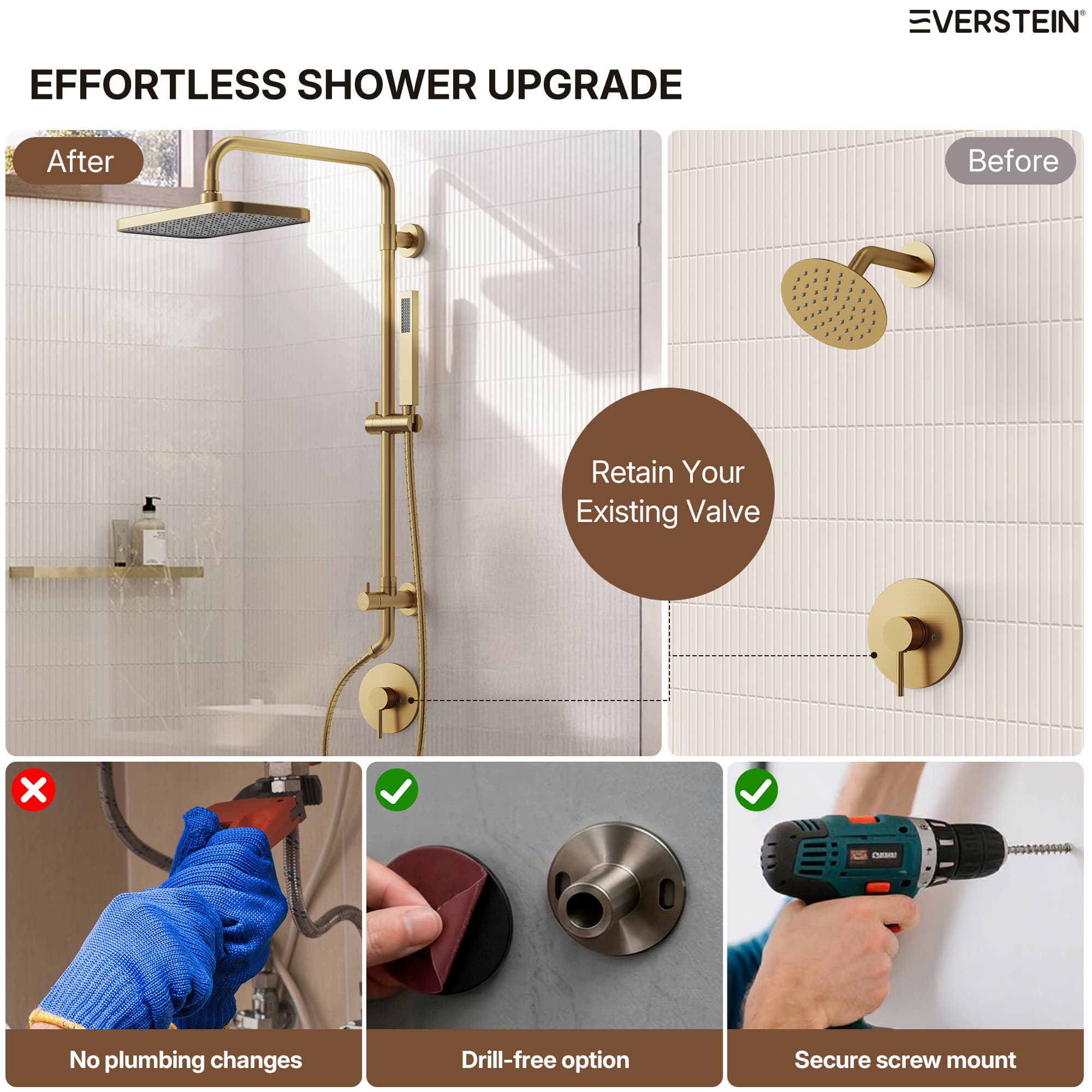 EVERSTEIN SFS-1329R-GD Showerhead-Bar-Panels - View #11