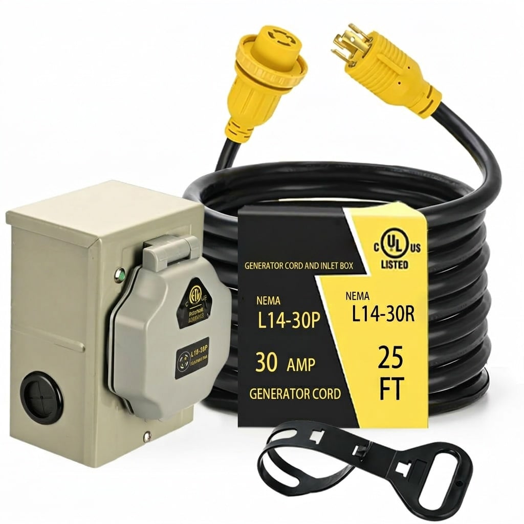 Oyezvary 30 Amp 4 Prong 25 FT Generator Extension Cord and Pre Drilled Power Inlet Box Kit L14-30P to L14-30R Twist Lock 125250V 1 Kit #LOZ0429H32