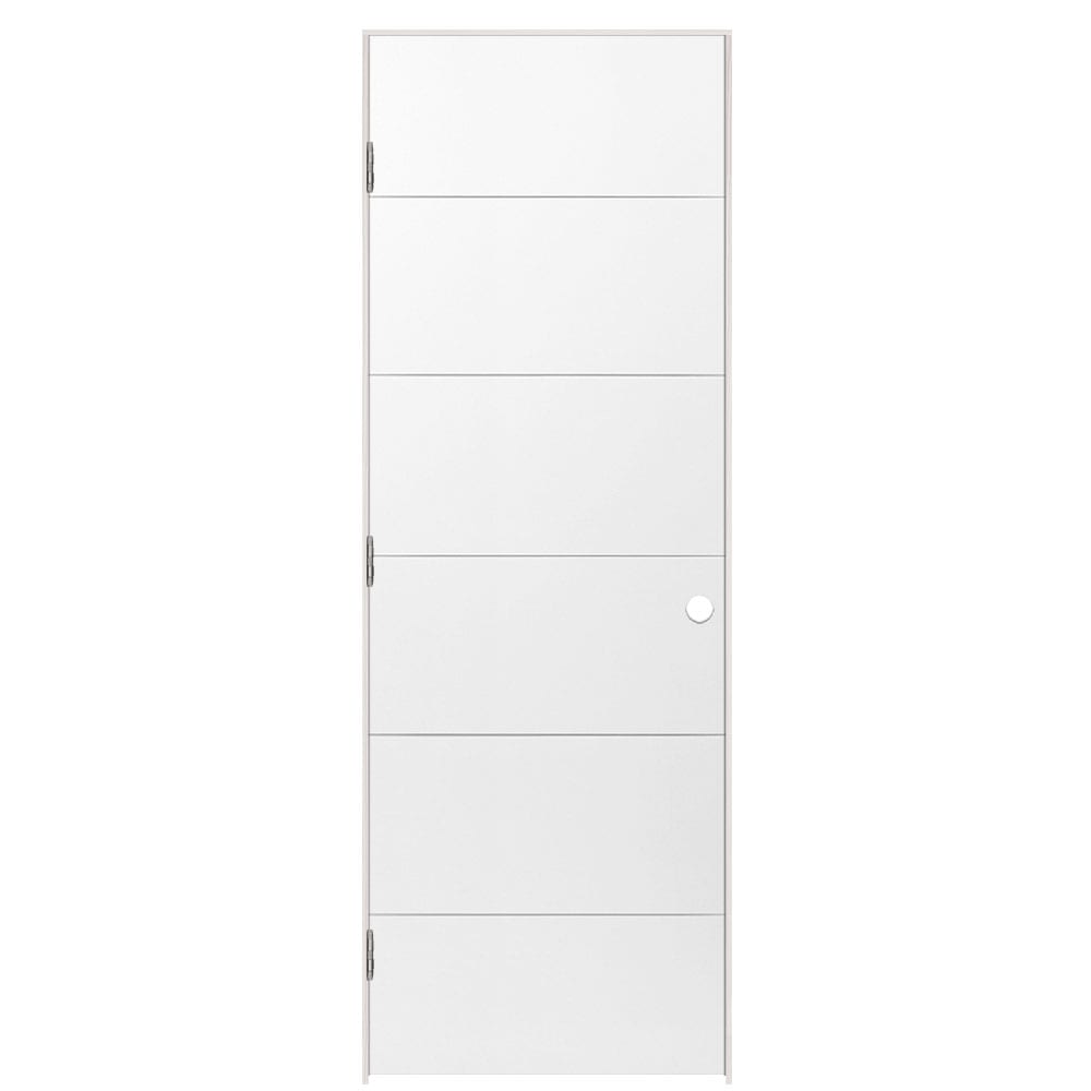 Masonite 1444728 28-in x 80-in Primed Hollow core Flush Right hand Smooth Primed Molded composite Flat Jamb Single Prehung Interior Door