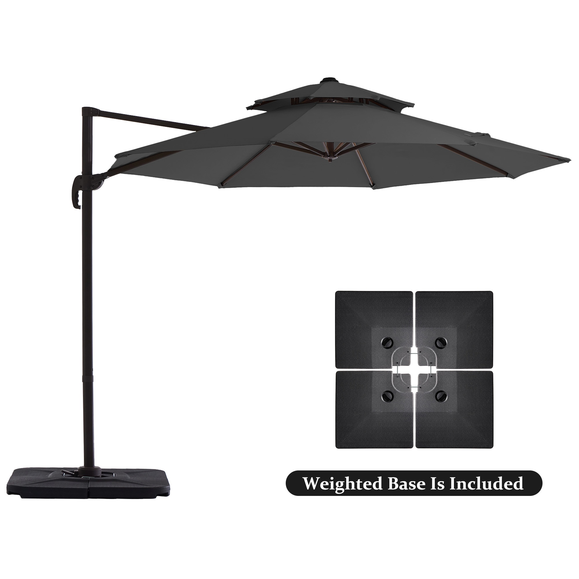 JEAREY JE-LKXLM-10FT-GR 10-ft Aluminum Gray Crank Cantilever Patio Umbrella with Base