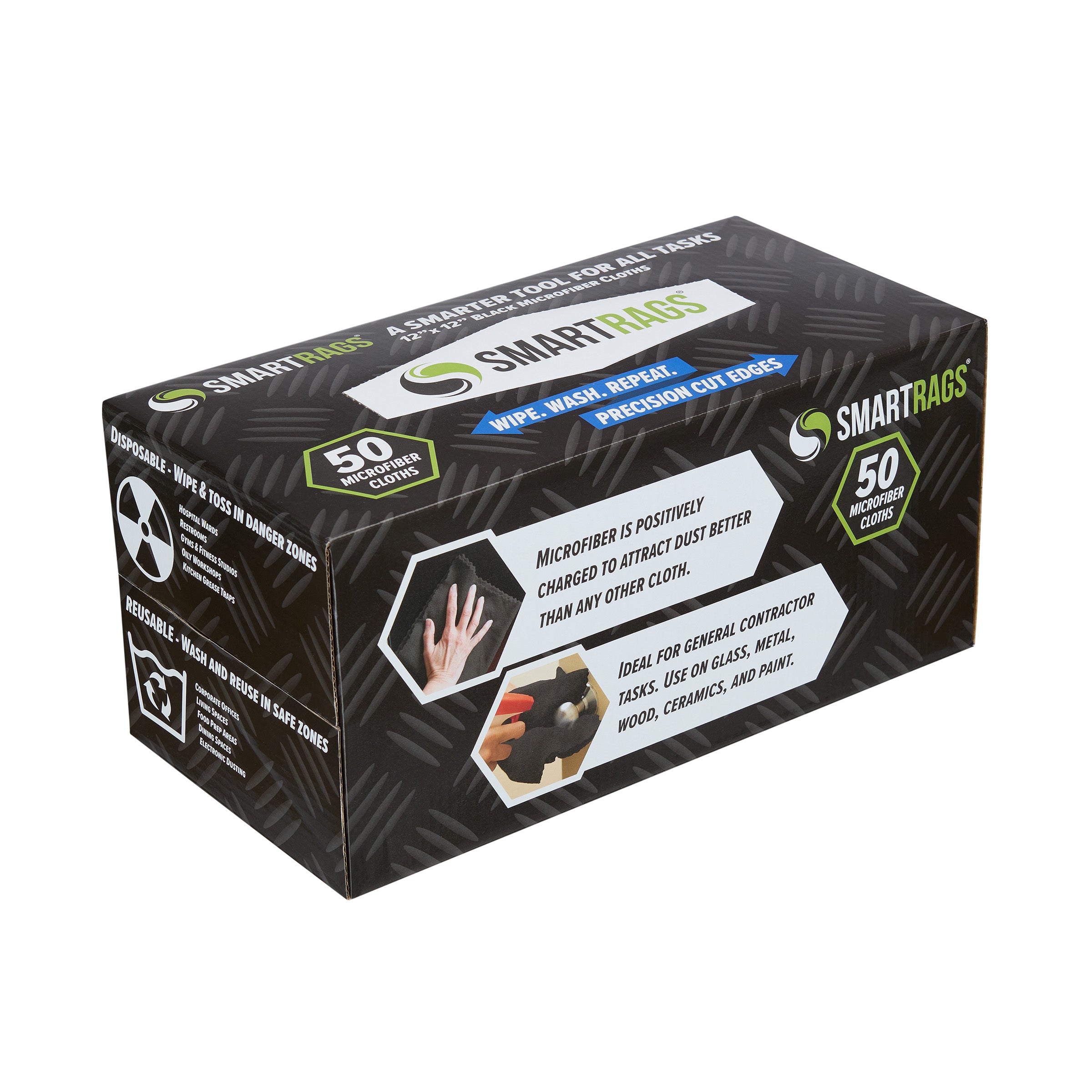 HOSPECO Smart Rags Microfiber Cloths 12x12 Black - Pack of 50