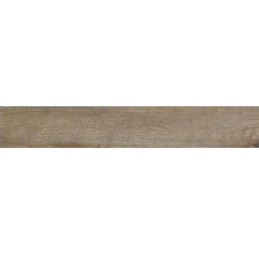 Style Selections 0688694 Outpost Cocoa 8-in x 48-in Glazed Porcelain Wood Look Tile (2.57-sq. ft/ Piece)