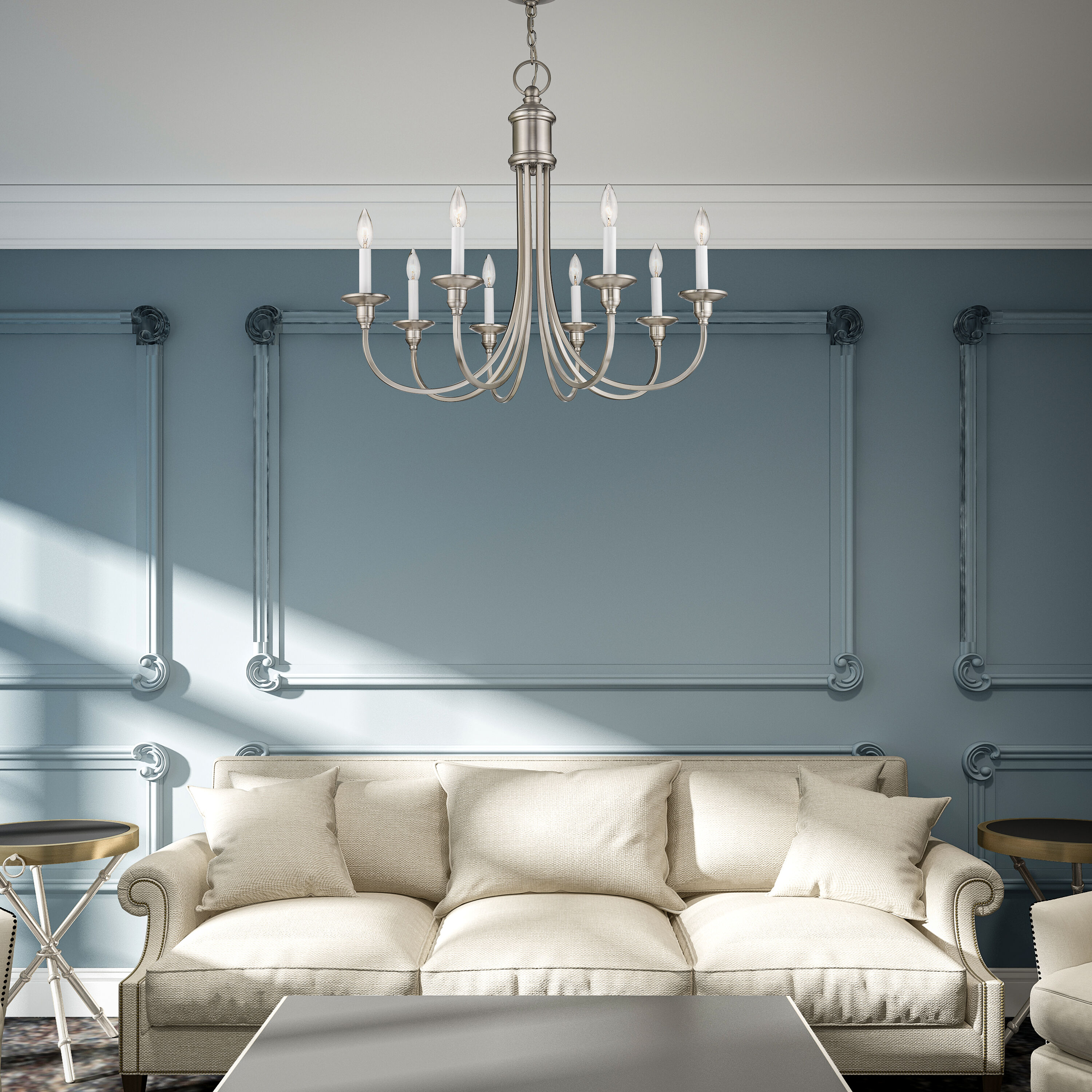 Elegant Brushed Nickel 8-Light Candelabra Chandelier