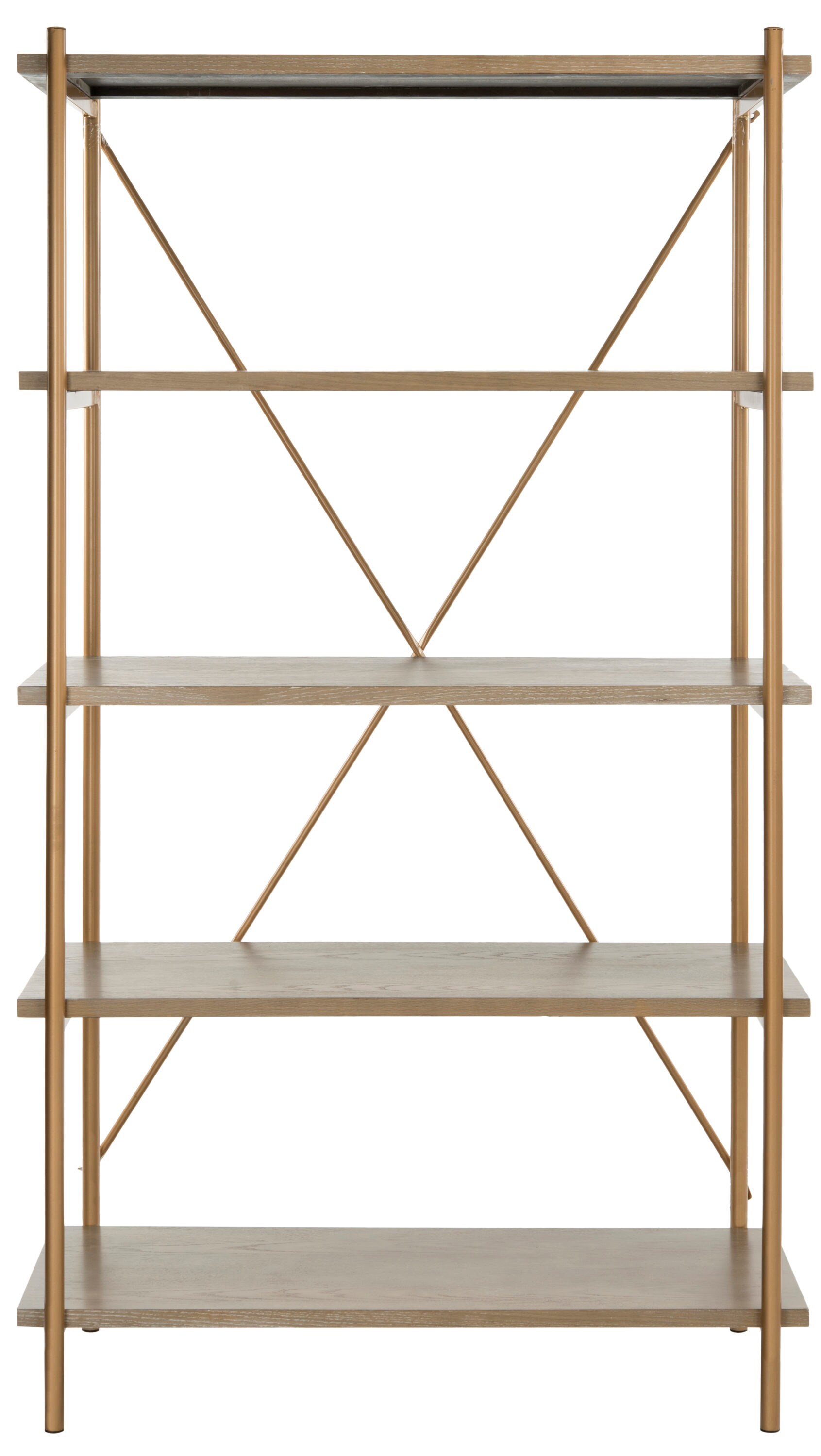 Safavieh Rigby Contemporary/Modern Gold Liquid/Rustic Oak Metal Etagere ...