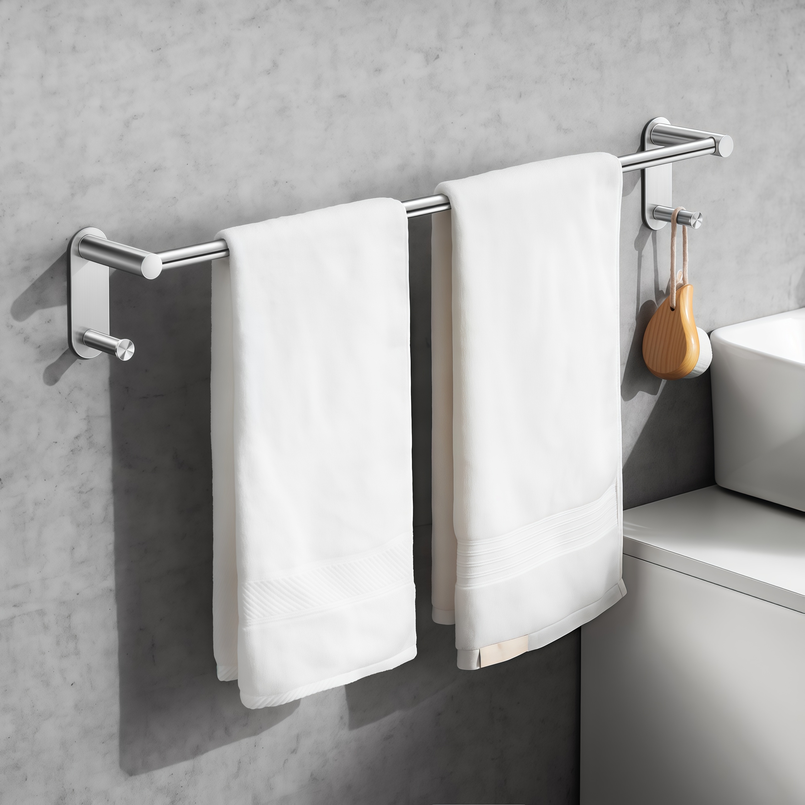 Numhew - 24in L 1-Bar 2-Hook Brushed Nickel Towel Bar