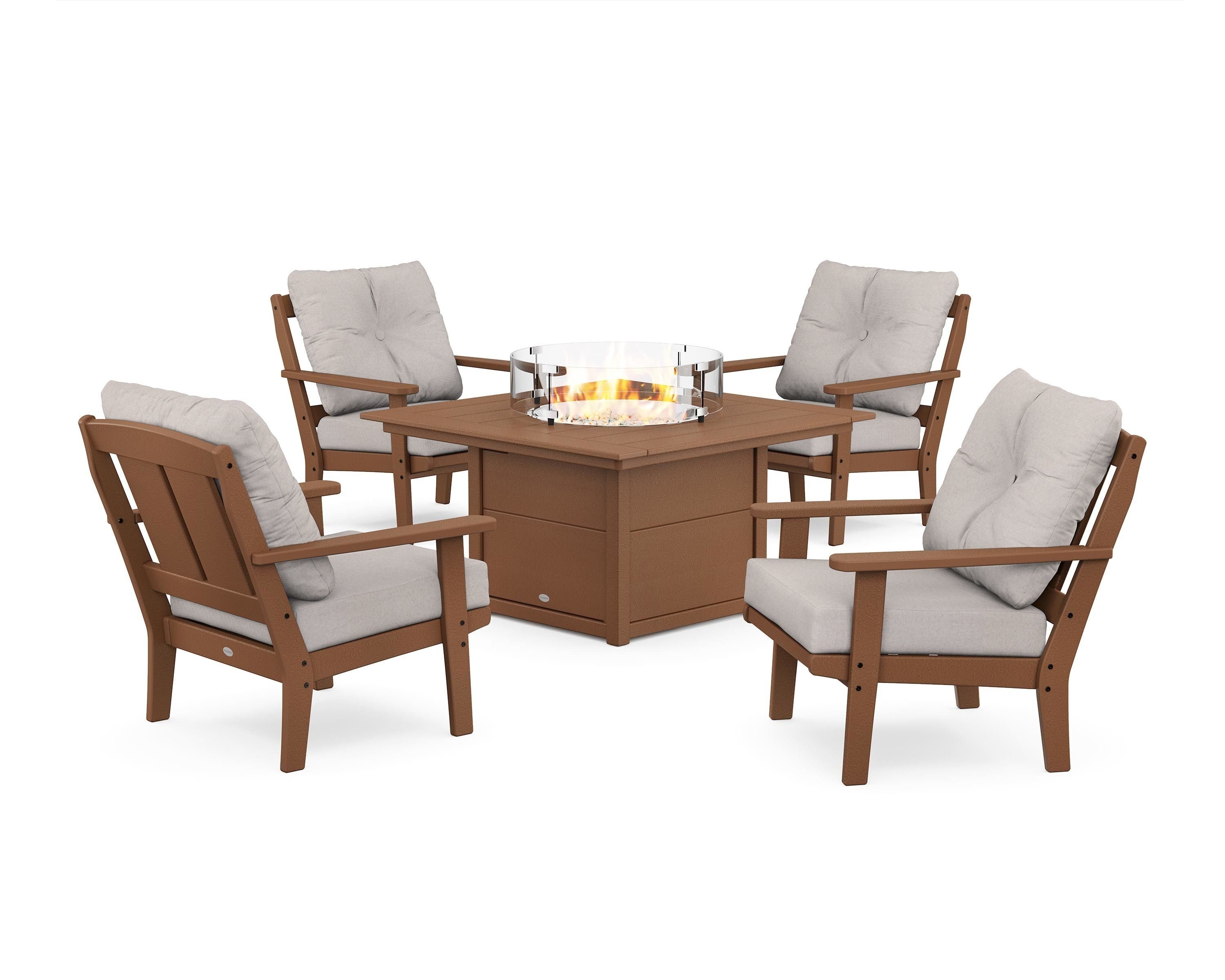 POLYWOOD PWS2136-2-TE145999 Mission 5 -Piece Patio Conversation Set with Tan Cushions