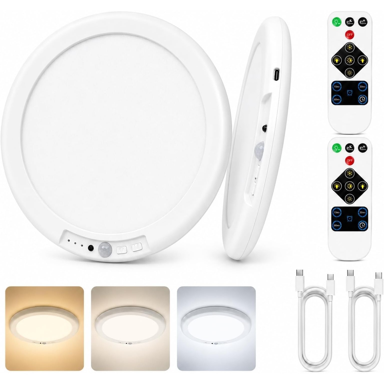 Tradufa 2 Pack Rechargeable Motion Sensor LED Ceiling Light with Remote ...