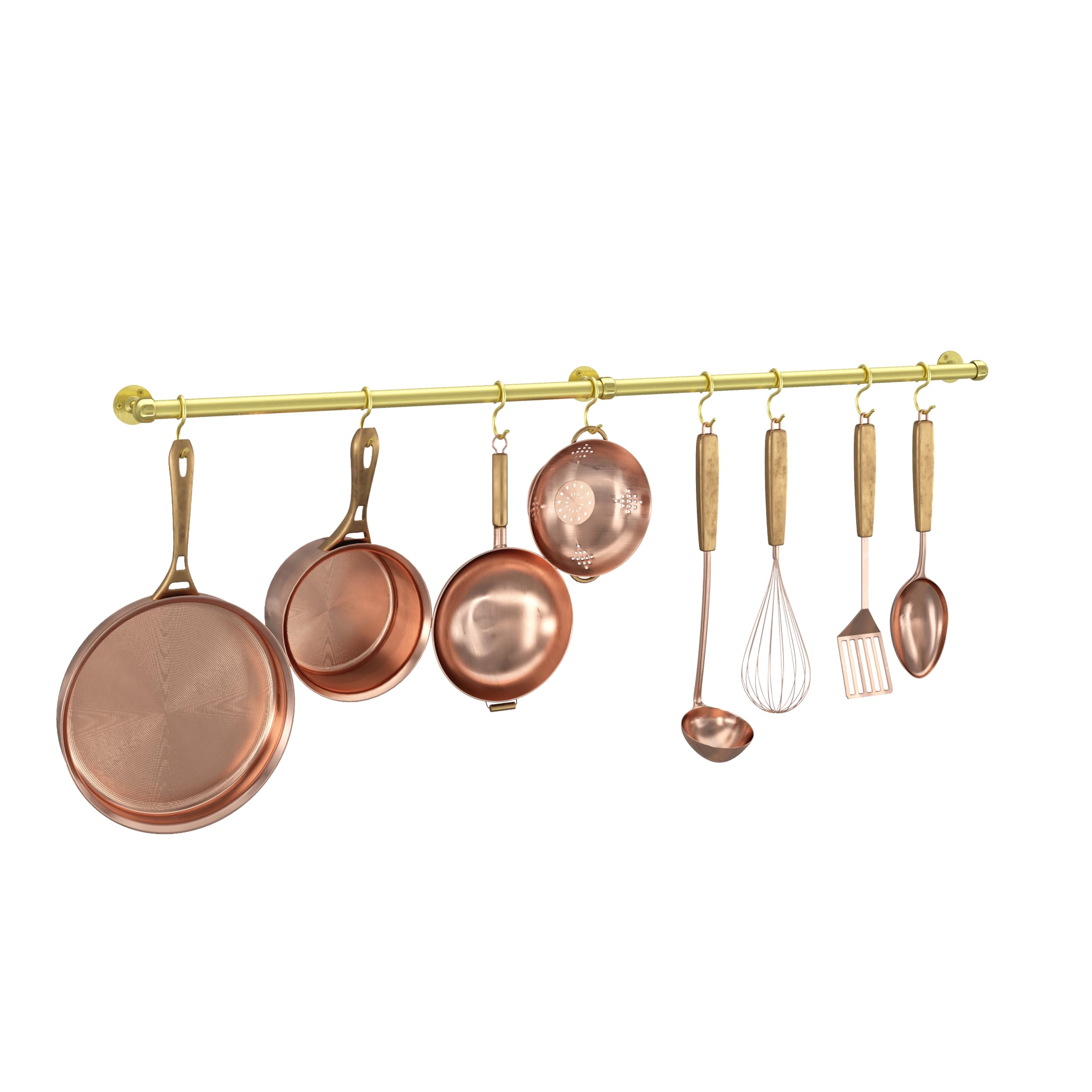 Misopily  39.4 inch stainless steel wall mounted pot and pan rack with 8 adjustable S hooks kitchen utensil hanger space saving storage brass 1 Piece