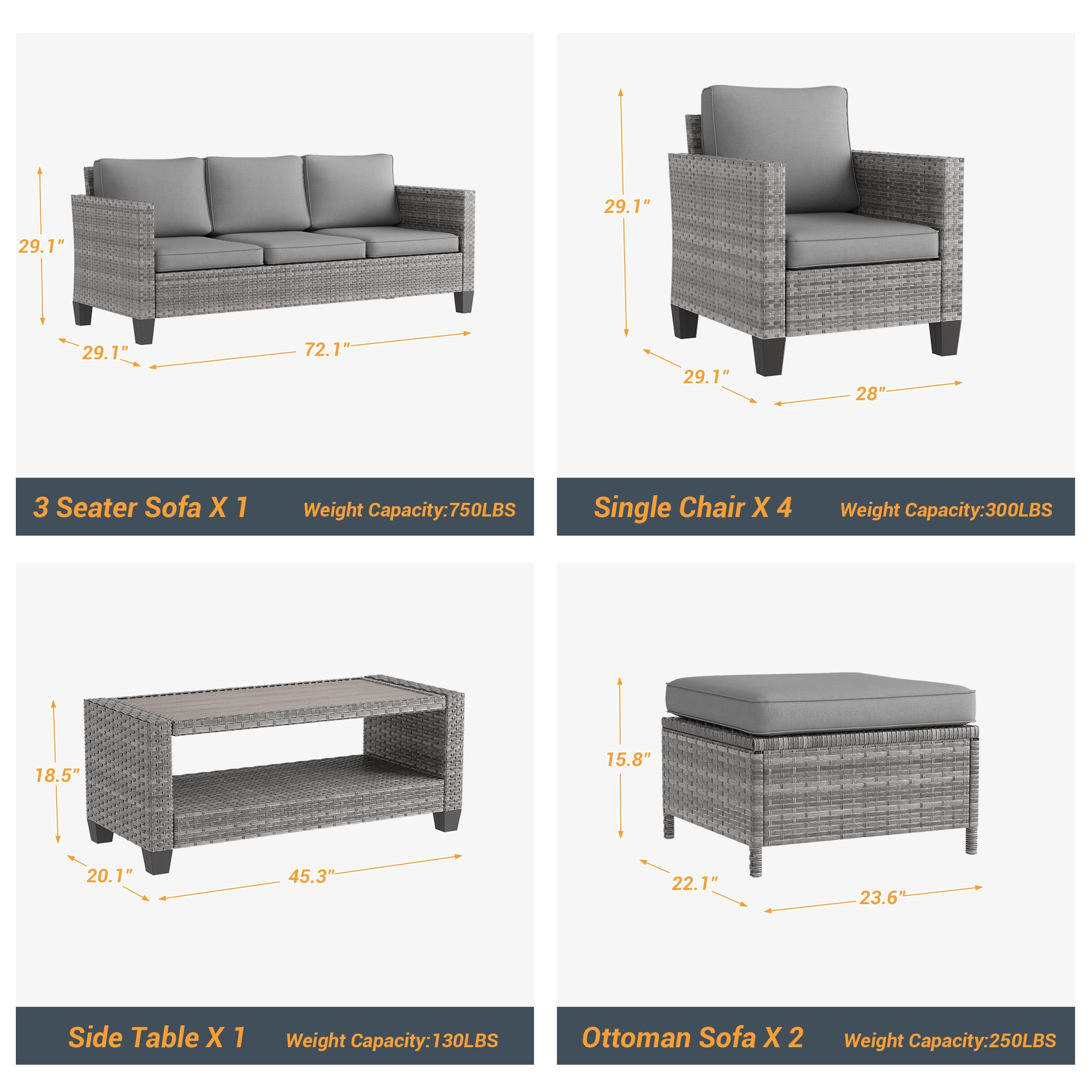 Sonkuki SD-PS-115HGY-S2T1 Patio-Conversation-Sets - View #2