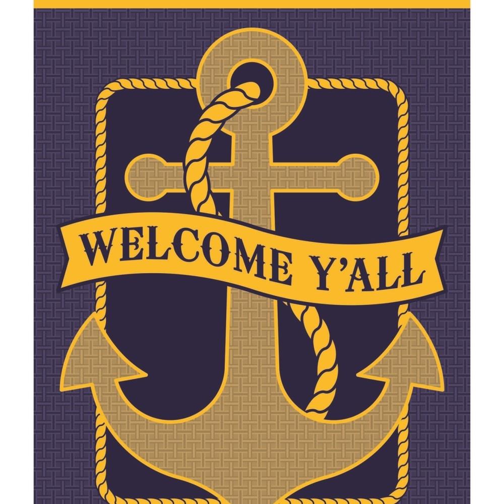 Magnolia Garden Flags DCKS2438  M010006 13 x 18 in. Anchor Welcome Y-All Burlap Garden Flag