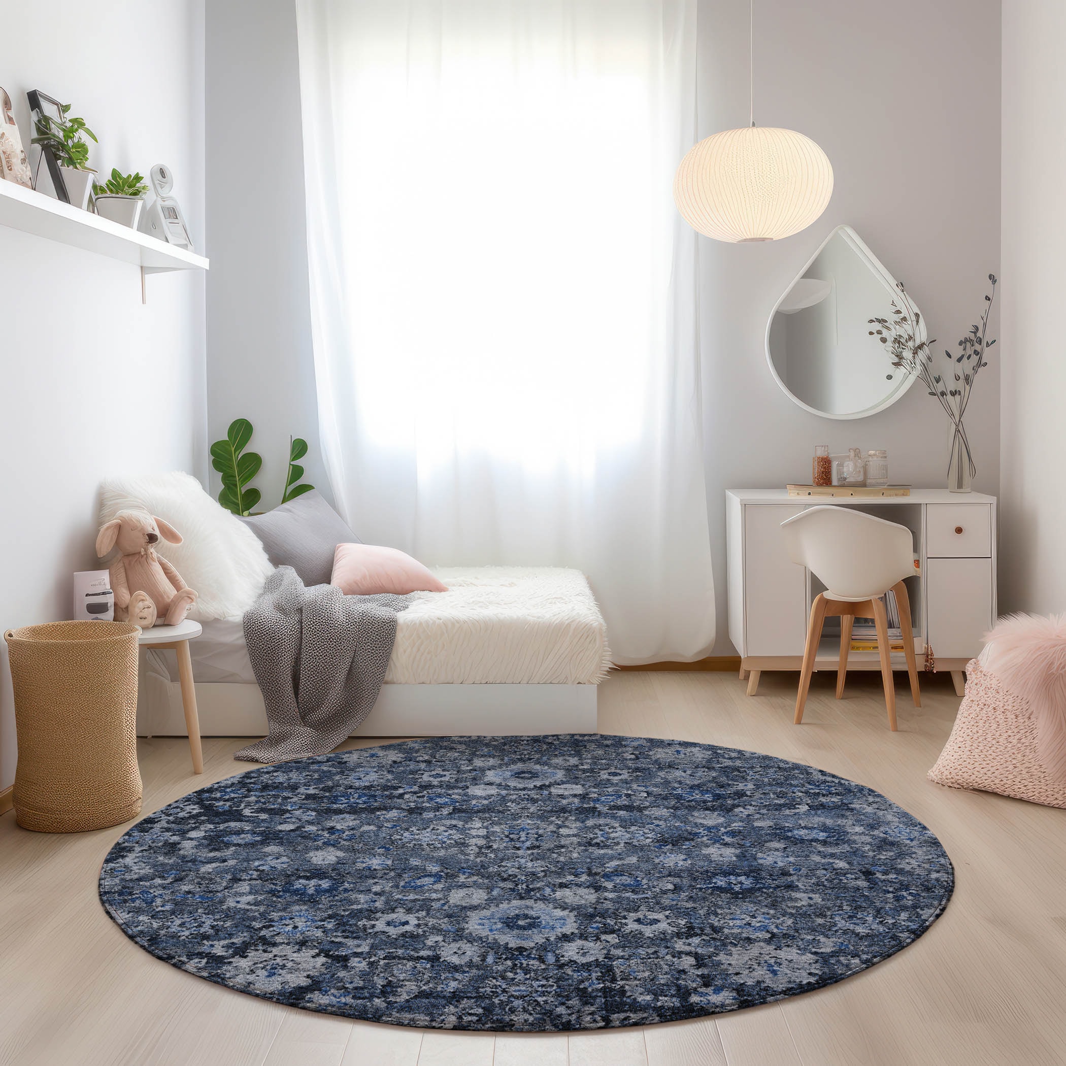 Addison Rugs ACN651BU8RO Chantille ACN651BU 8 x 8 (ft) Polyester Blue Round Indoor/Outdoor Geometric Machine washable Area rug