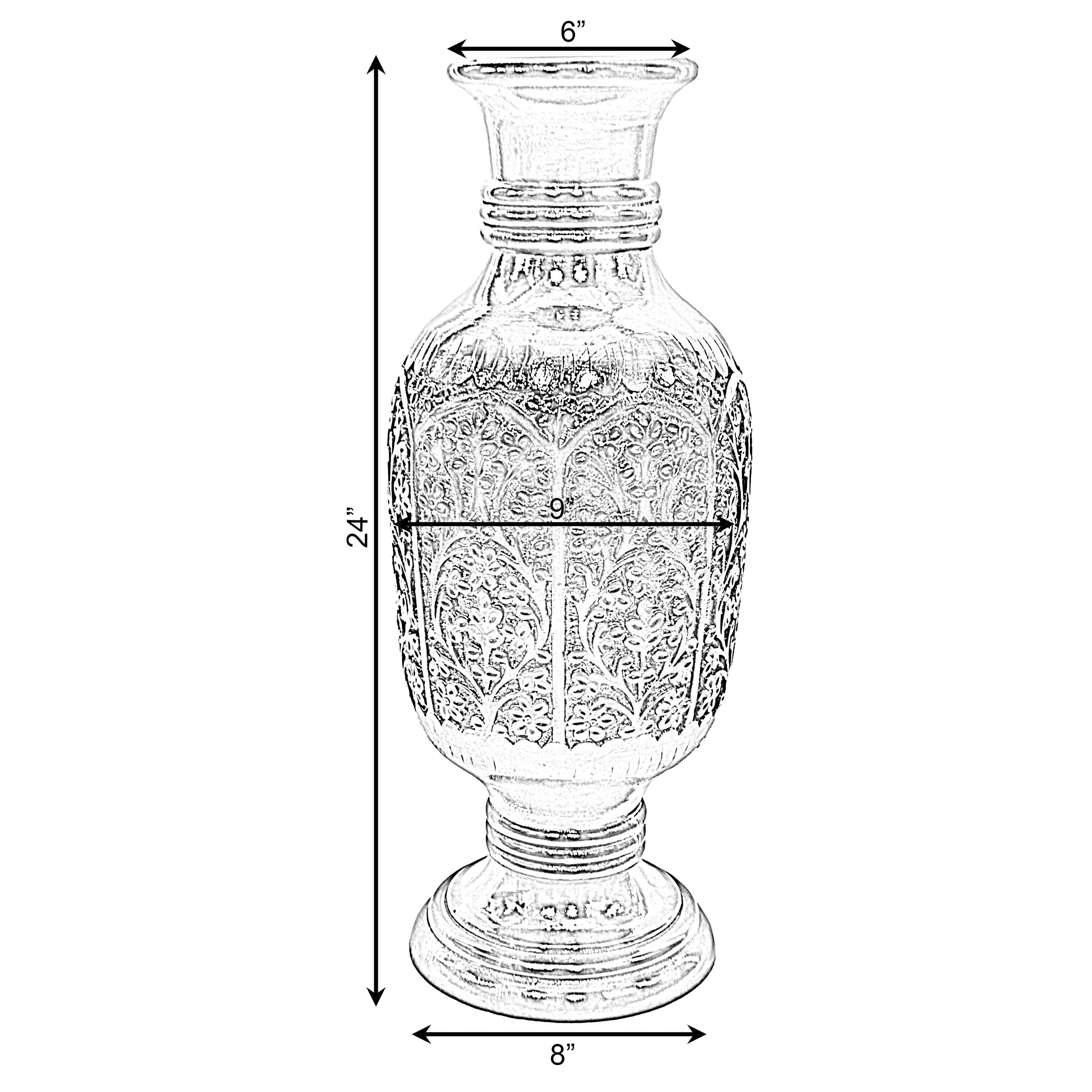 24" Brown Mango Wood Fluted Decorative Floor Vase
