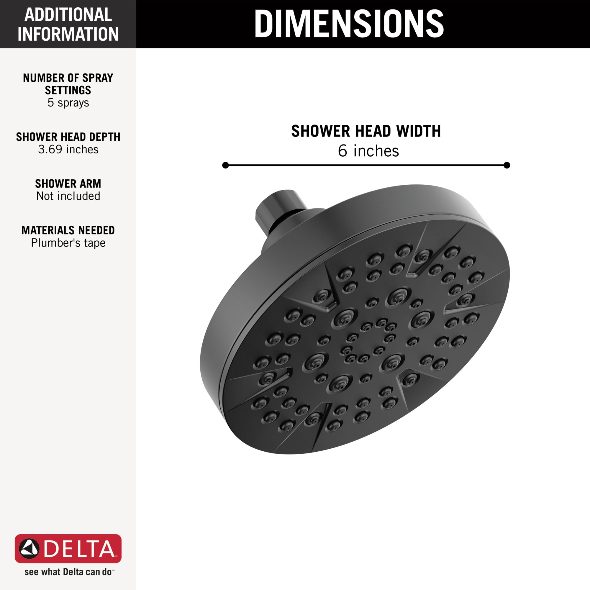 Matte Black Multi-Function Wall Mounted Shower Head