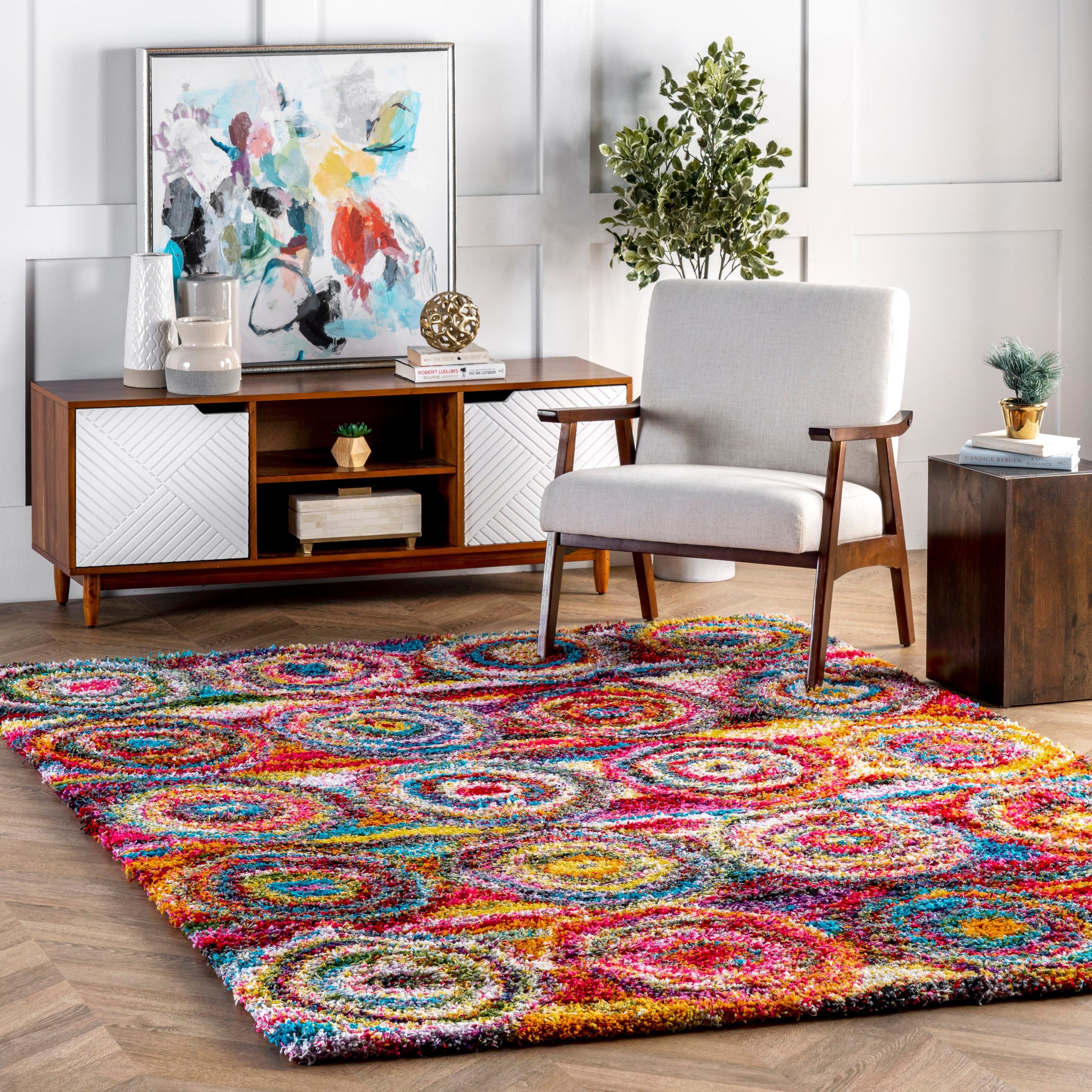 Kindra Multicolor Bohemian Circles Shag Runner Rug