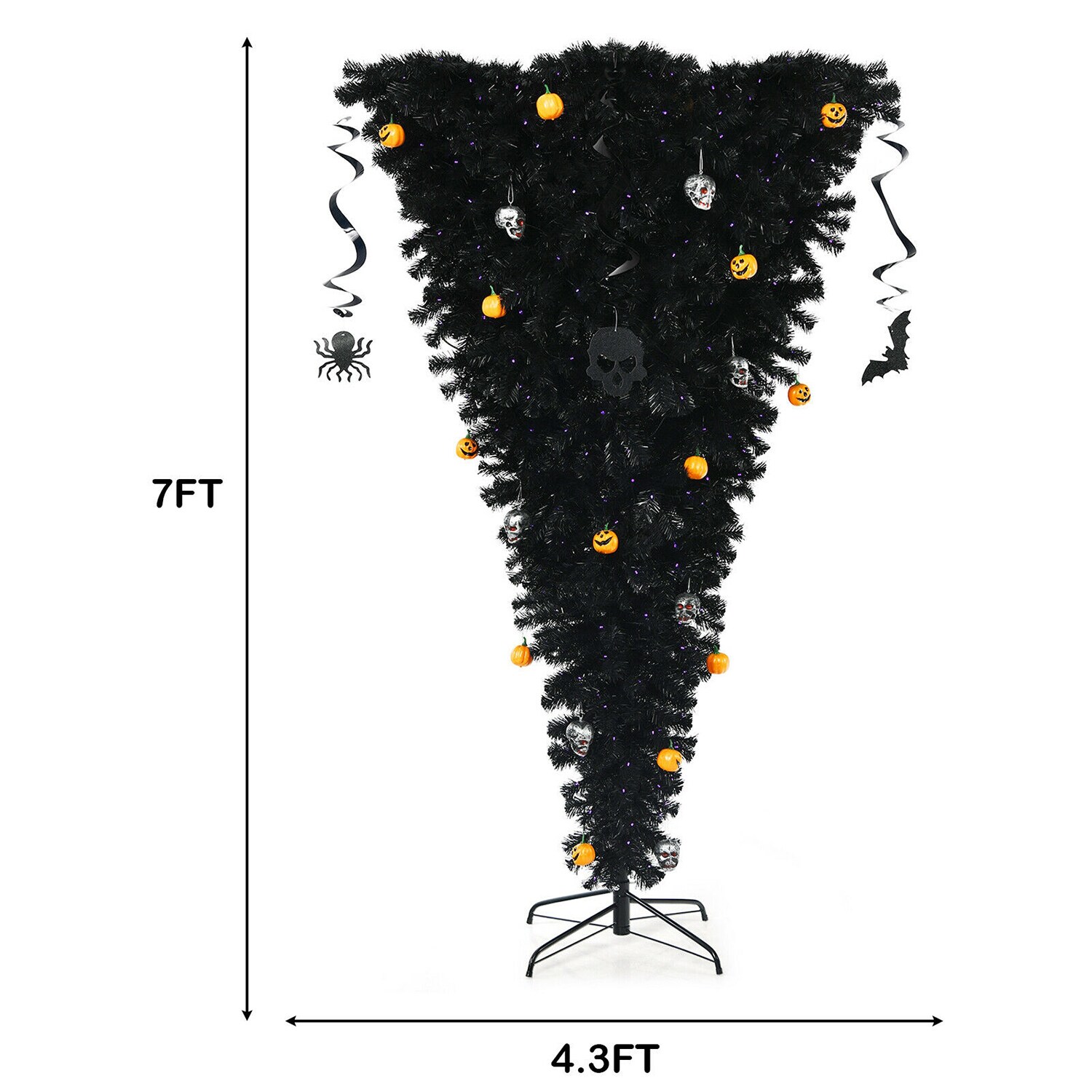 WELLFOR 7ft Prelit Upsidedown Black Artificial Christmas Tree with LED Lights at