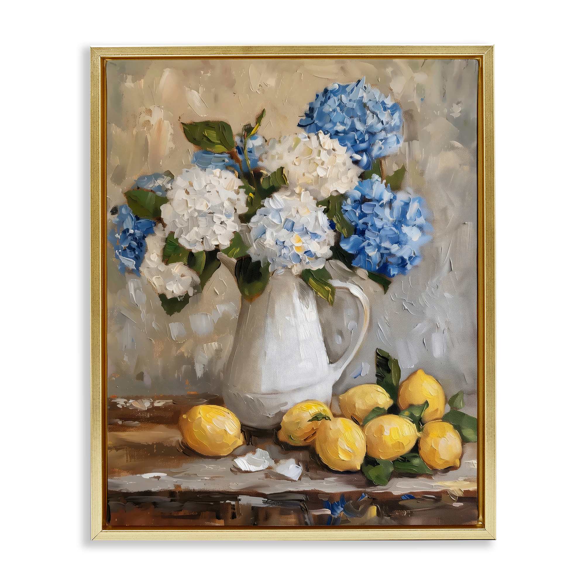 Stupell Industries BW-600-FFG-16X20 Hydrangeas and Citrus Still Life Gold Floating Frame Canvas Art 17 x 21